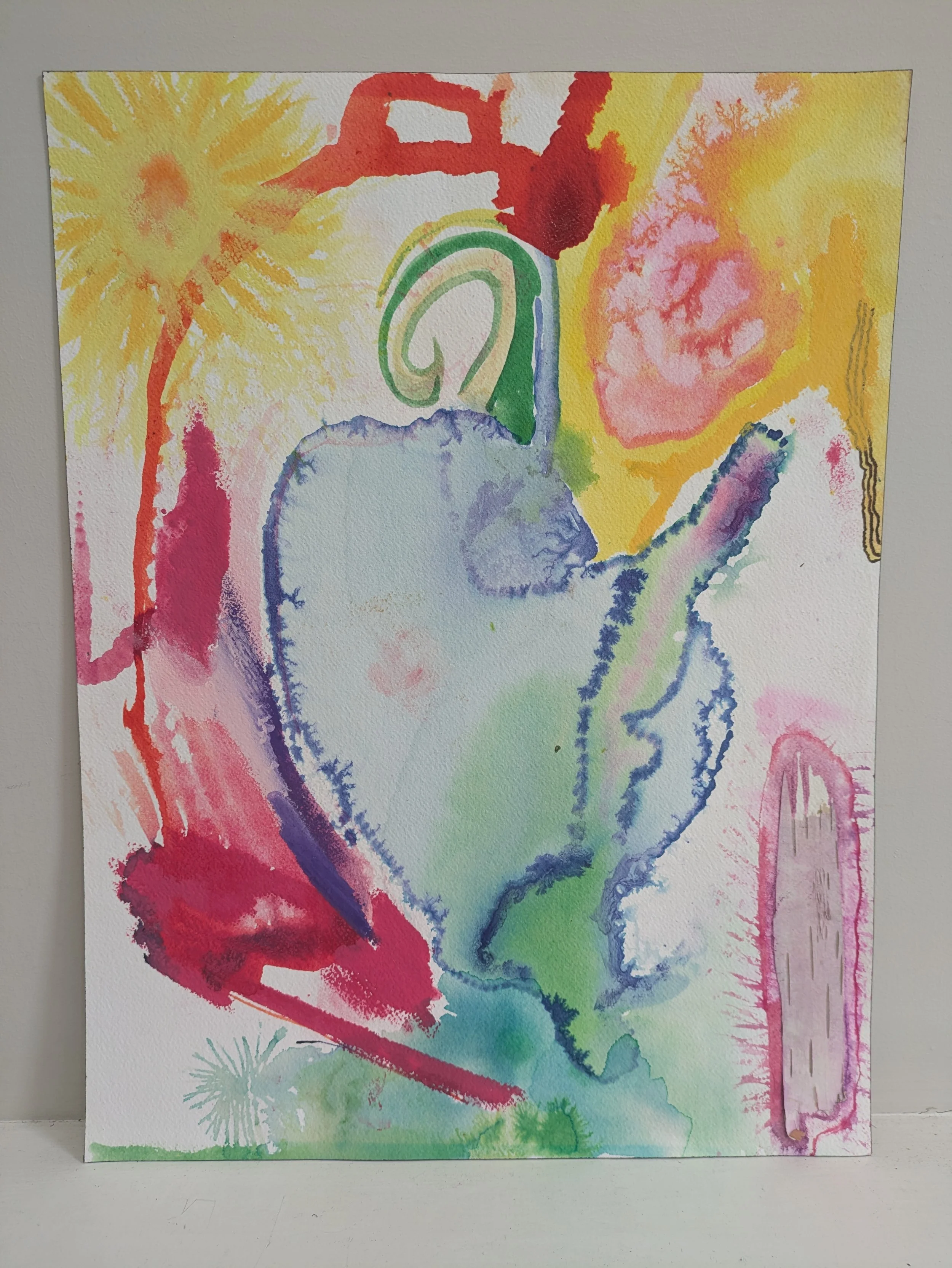 Sunlight, 2018, Watercolor, ink and earth material on watercolor paper, 16x12in (40.5x30.5cm)