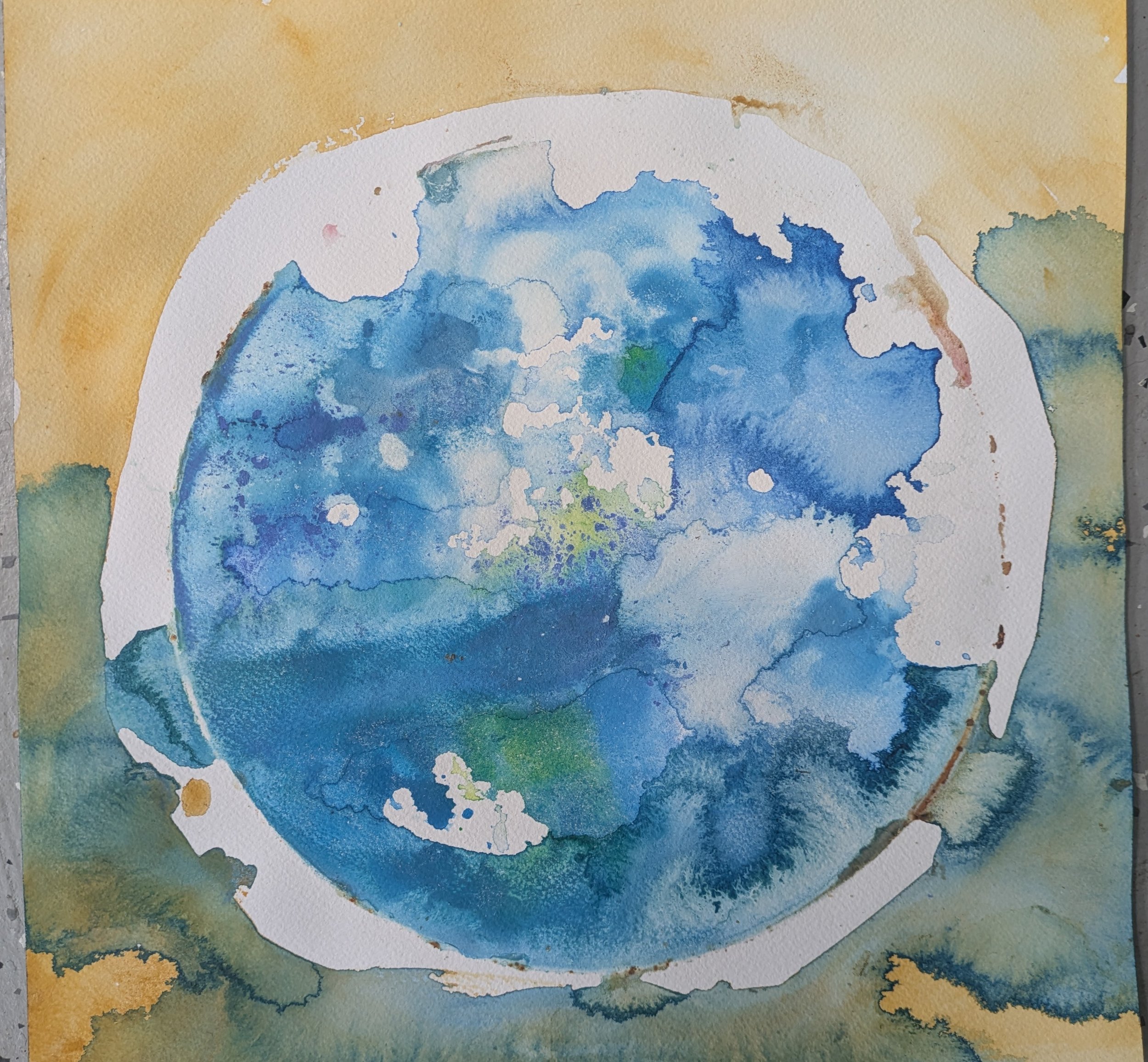 Earth I, 2026, Ink and homemade earth pigment on watercolor paper, 12x12in (30.5x30.5cm) 