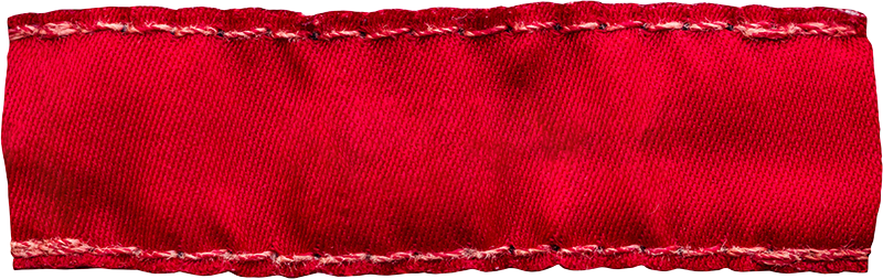 Close-up of a red fabric ribbon with stitched edges.