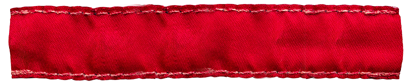 Red fabric ribbon with visible stitching.