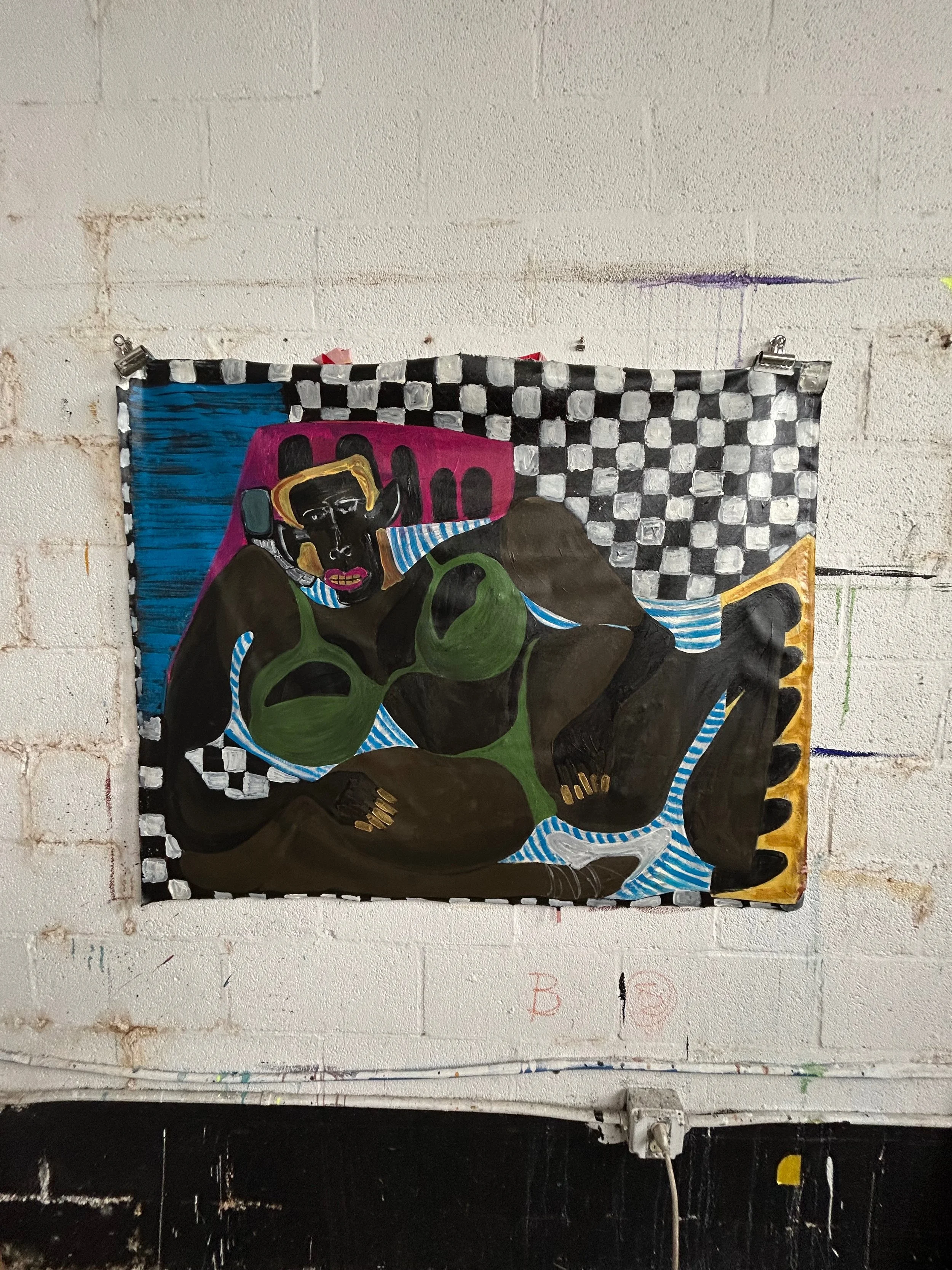She's Gotta Have It by DeNesha Deans, original acrylic painting hanging on white brick wall, inspired by Spike Lee's She's Gotta Have It, New Orleans artist 2023