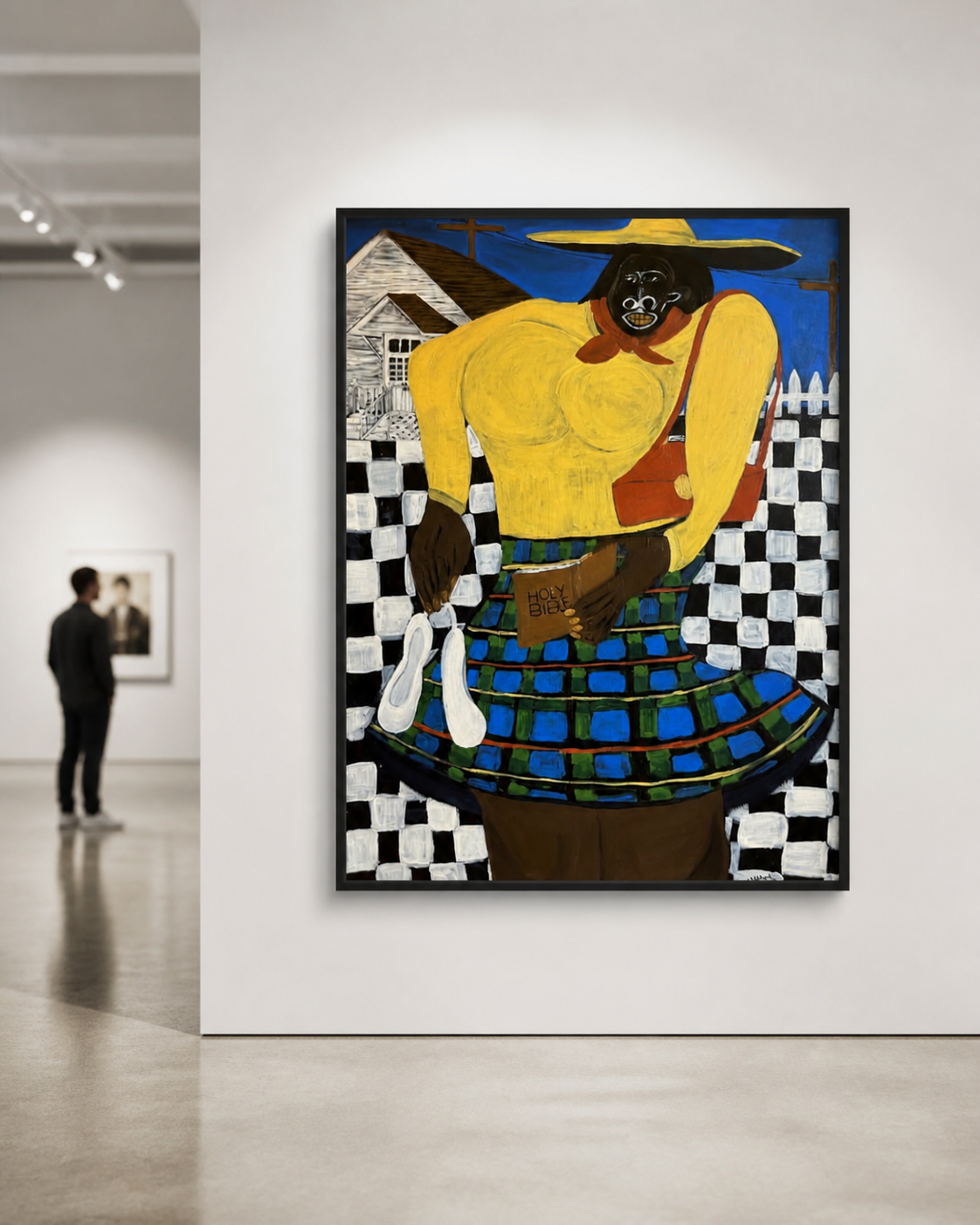 The Saint
2025 · Acrylic on canvas
Solo Exhibition (as MUZEUME) · Homme Gallery, Washington, D.C.
She is dressed for Sunday.
Bible in one hand. Ballet shoes in the other.
This is the portrait of a duality every Black Southern woman knows — the archit