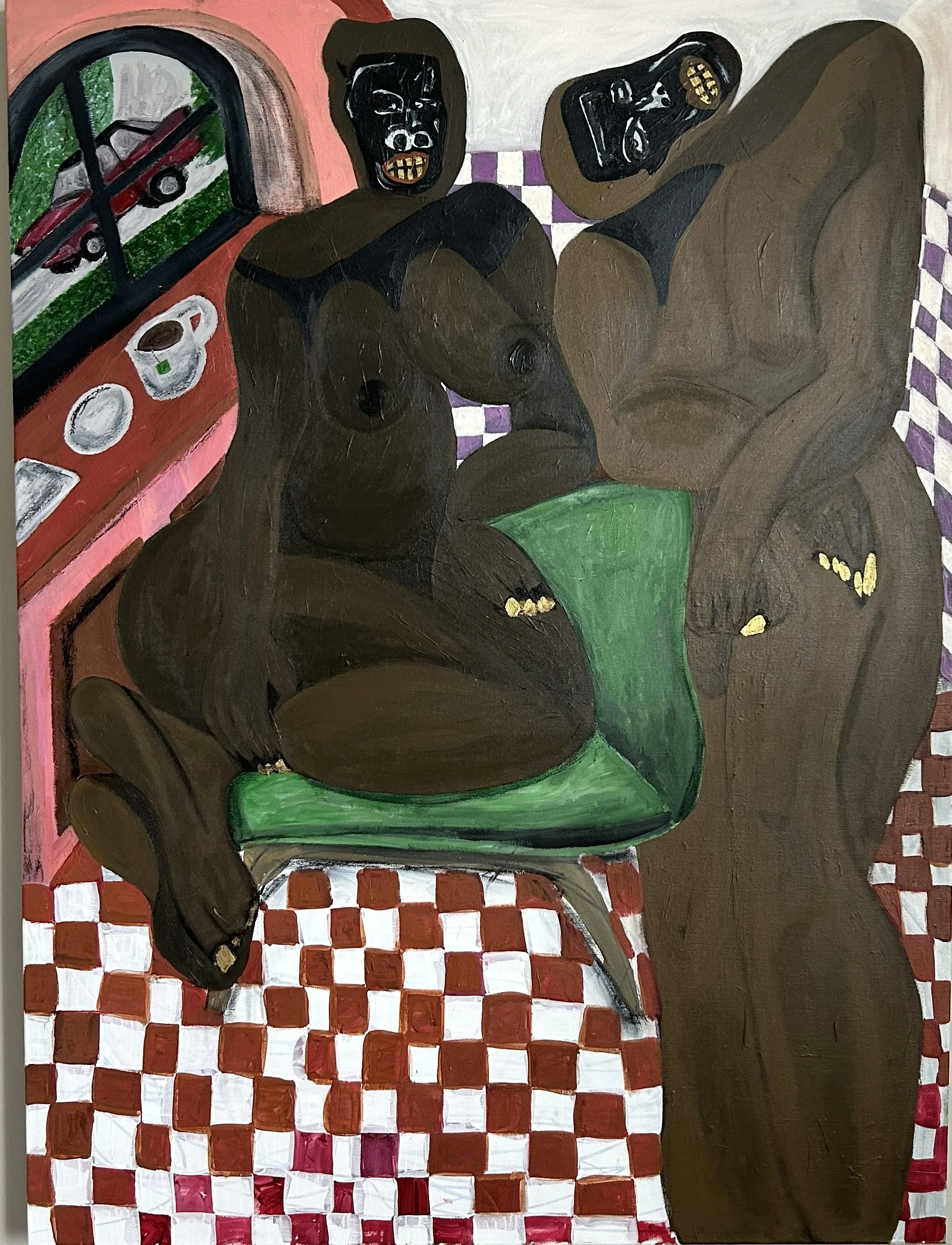 Miss Communication
2023 · Acrylic on canvas
We are speaking.
We are not reaching each other.
This painting lives inside the gap between Black men and Black women — the one we inherited, the one we keep reopening, the one that exists even when the lov