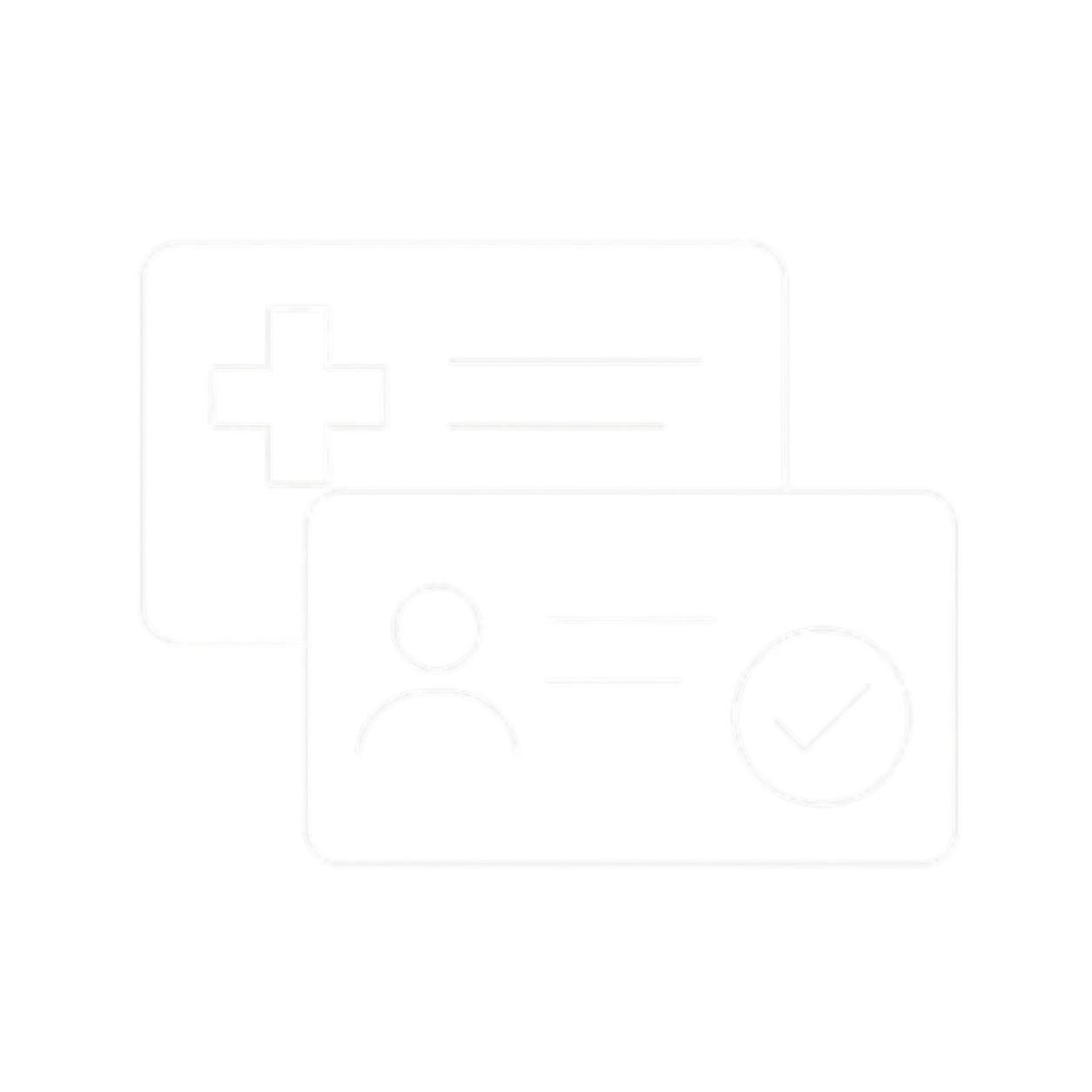 Icons eines Arzt- und eines Personalausweises auf hellem Hintergrund, dargestellt in weiß auf schwarzem Hintergrund.