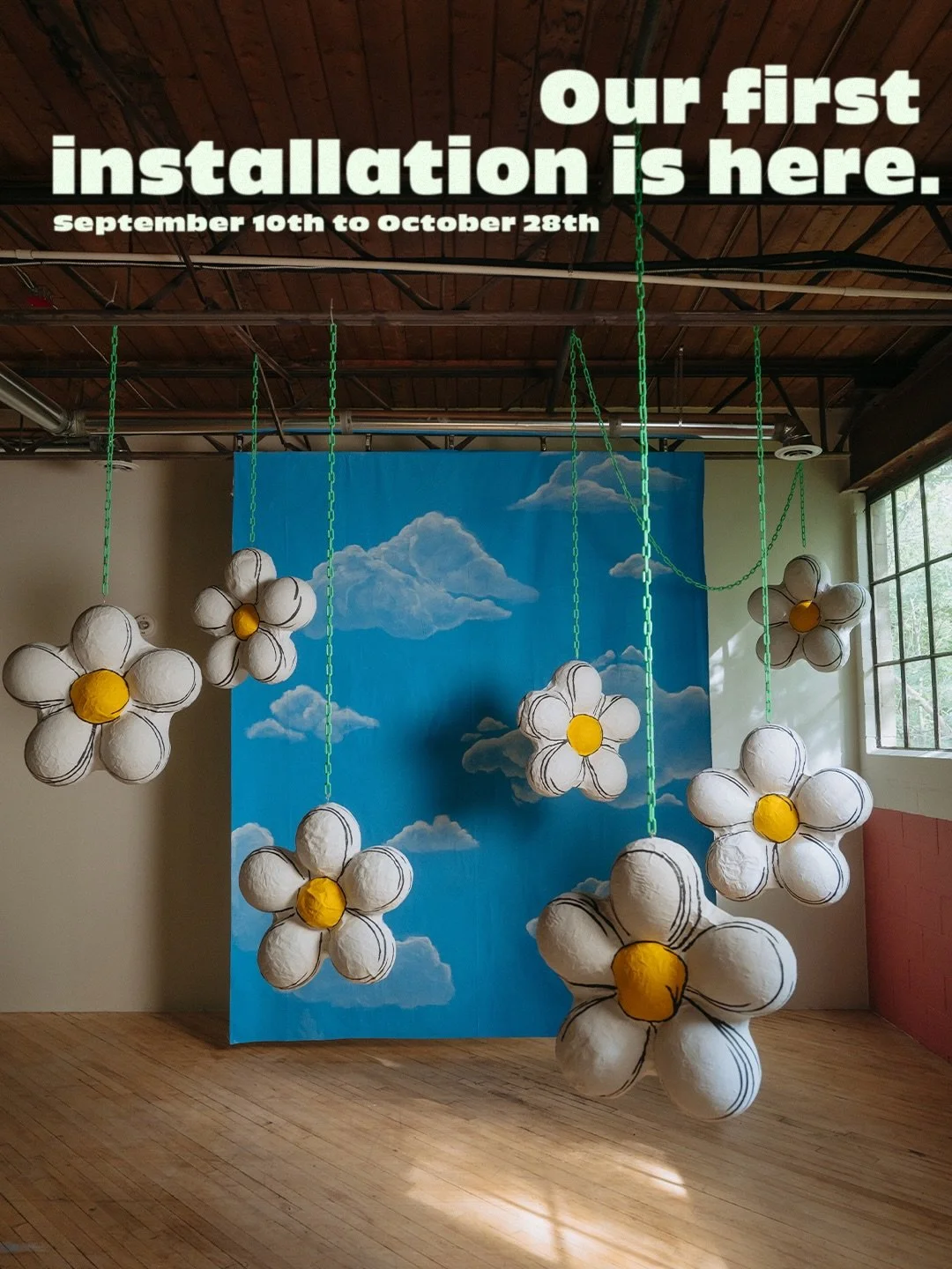 Our first installation is ready to be captured with you or by you 💛

A 12 foot hand painted blue sky backdrop paired with oversized hanging daisies by the talented @andreamonzoni 

Here from September 10th to October 28th. Best light in the afternoo