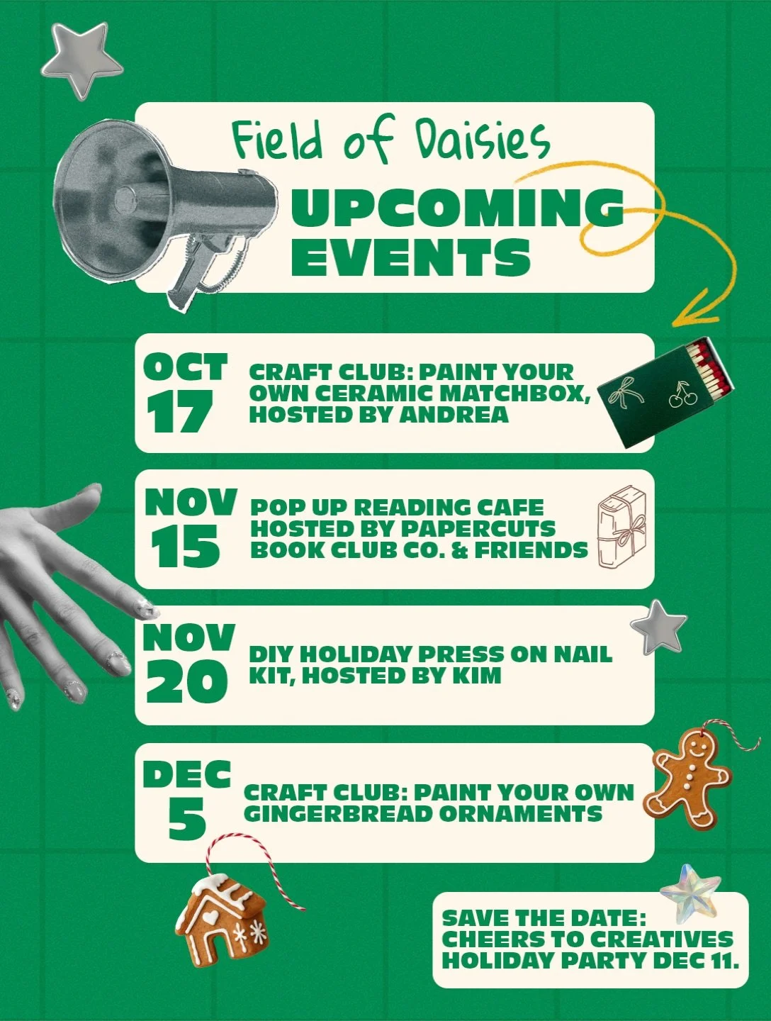 We&rsquo;re soooooo excited for the next few events coming up. Crafting, holiday nail kits and our first cafe day!!! 🥹🫢 

Book through the link in our bio. Which one will we see you at??