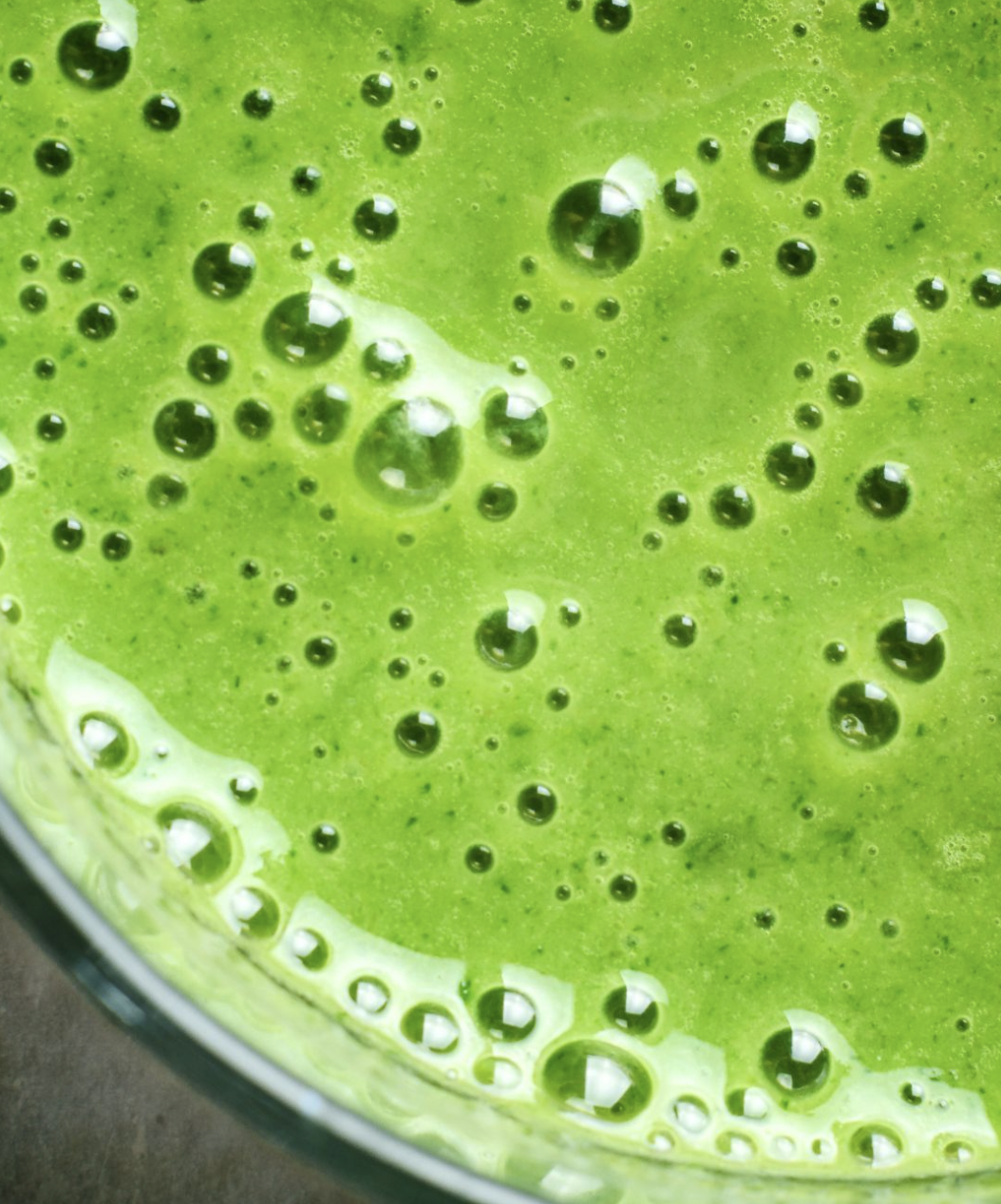 Close-up of a freshly blended green smoothie