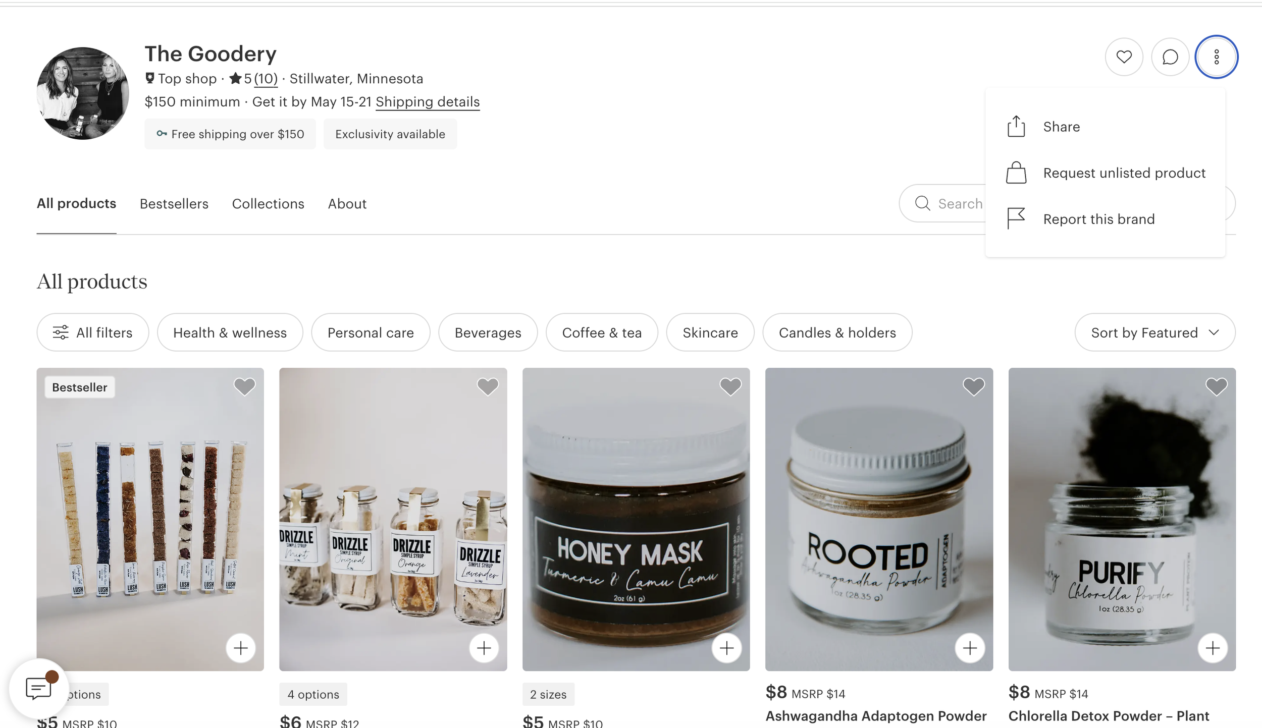 The Goodery Co. wholesale storefront on Faire featuring wellness and lifestyle products.