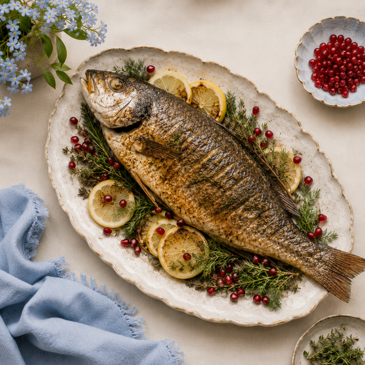 Fish served on Rosh Hashanah as a symbol of blessing, growth, and leadership.