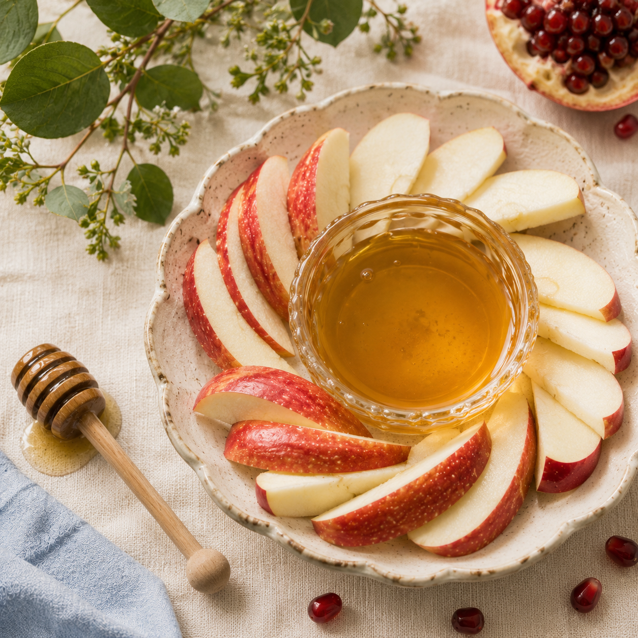Apples and honey served for a sweet Jewish New Year.