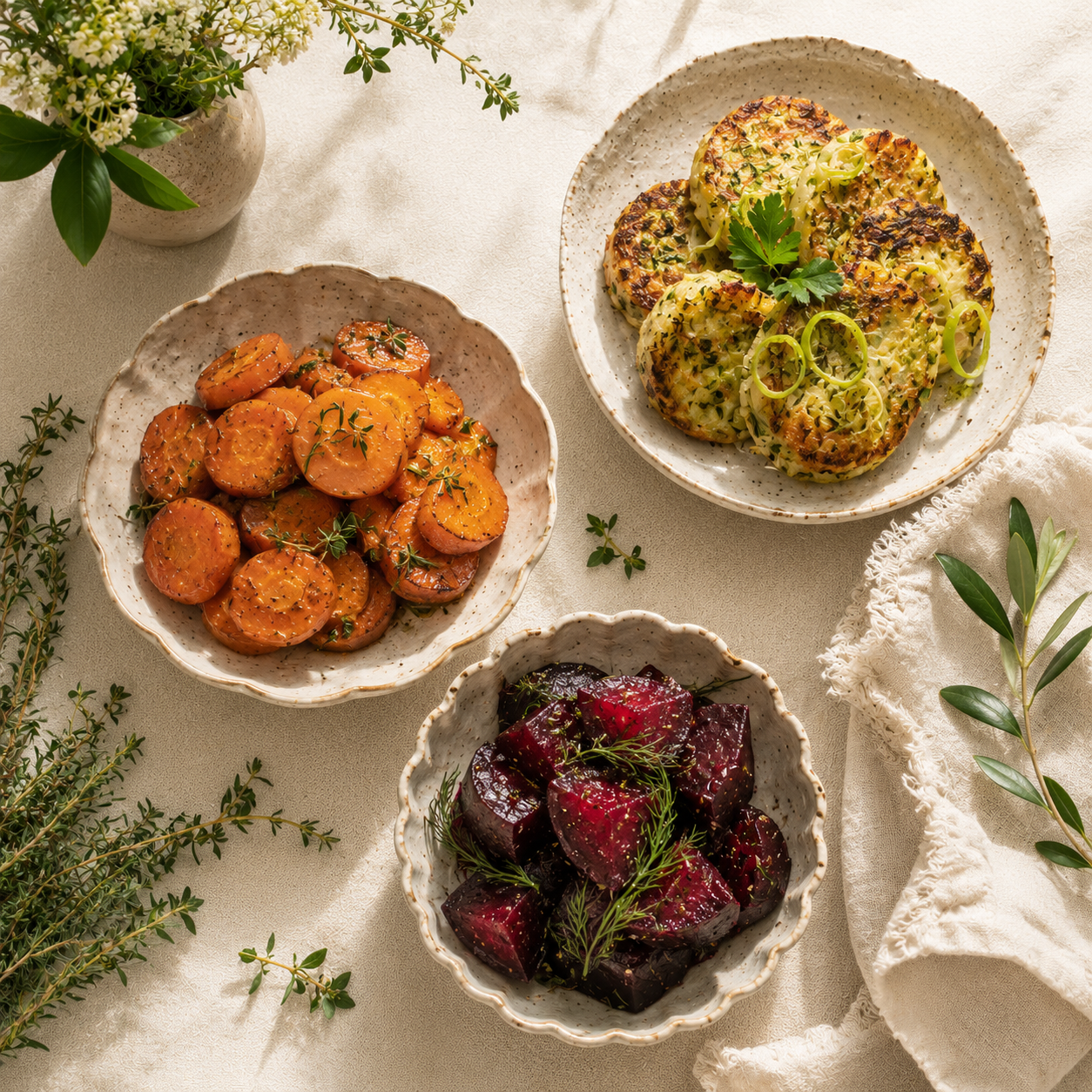 Carrots, leeks, and beets served as traditional Rosh Hashanah simanim.