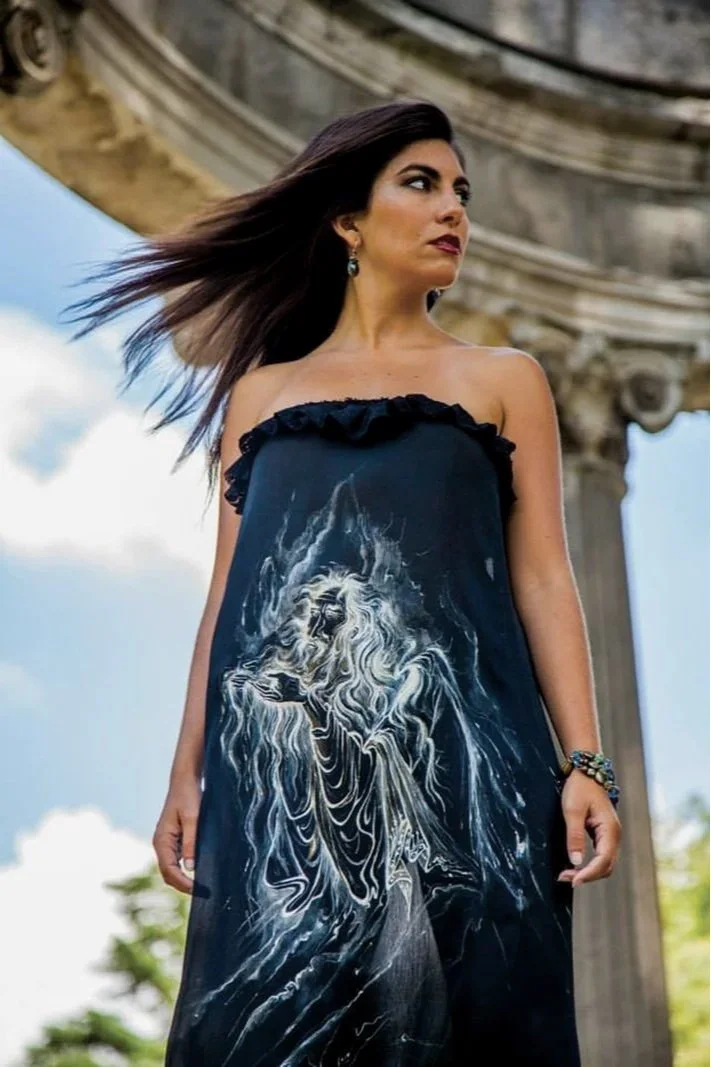 Zara Saberi — Moda Persa fashion project, Persian miniature painting and calligraphy on silk, cotton and viscose