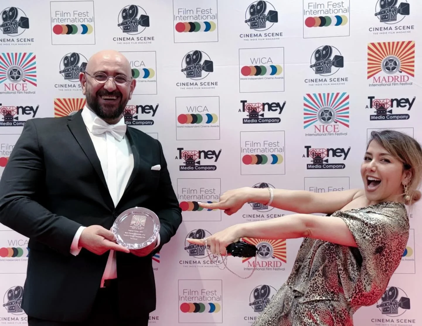 Zara Saberi behind the scenes at the Nice International Film Festival for Der Gast (The Guest). with Mohammad Ravandi