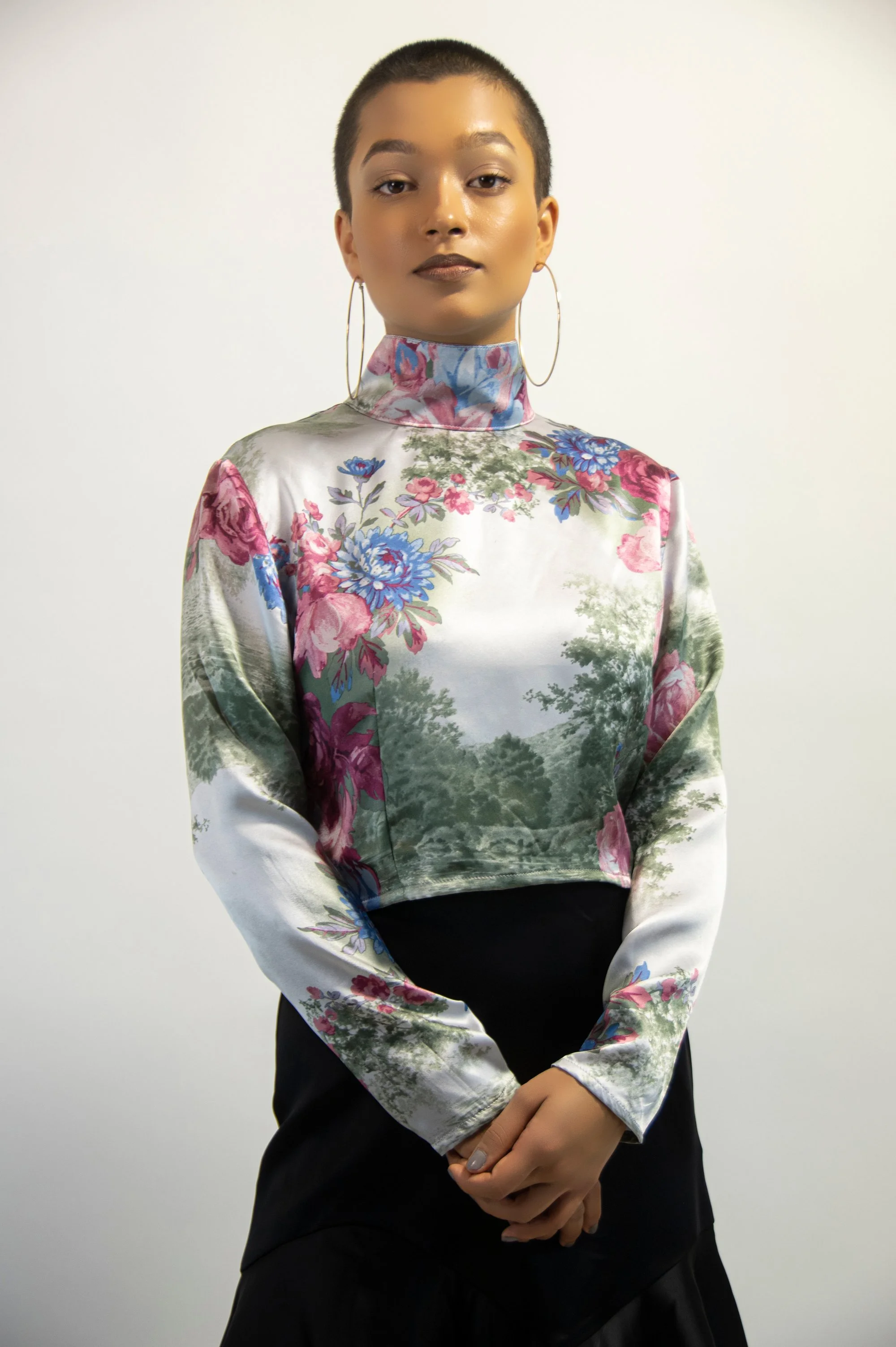 Zara Saberi — model wearing an Italian silk blouse — Me and Transparency collection, Sweden