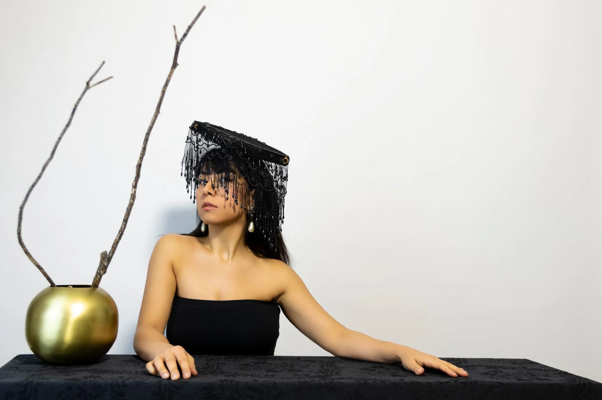 Zara Saberi — handcrafted recycled material hat with tulle and decorative stones — Me and Transparency collection, Sweden