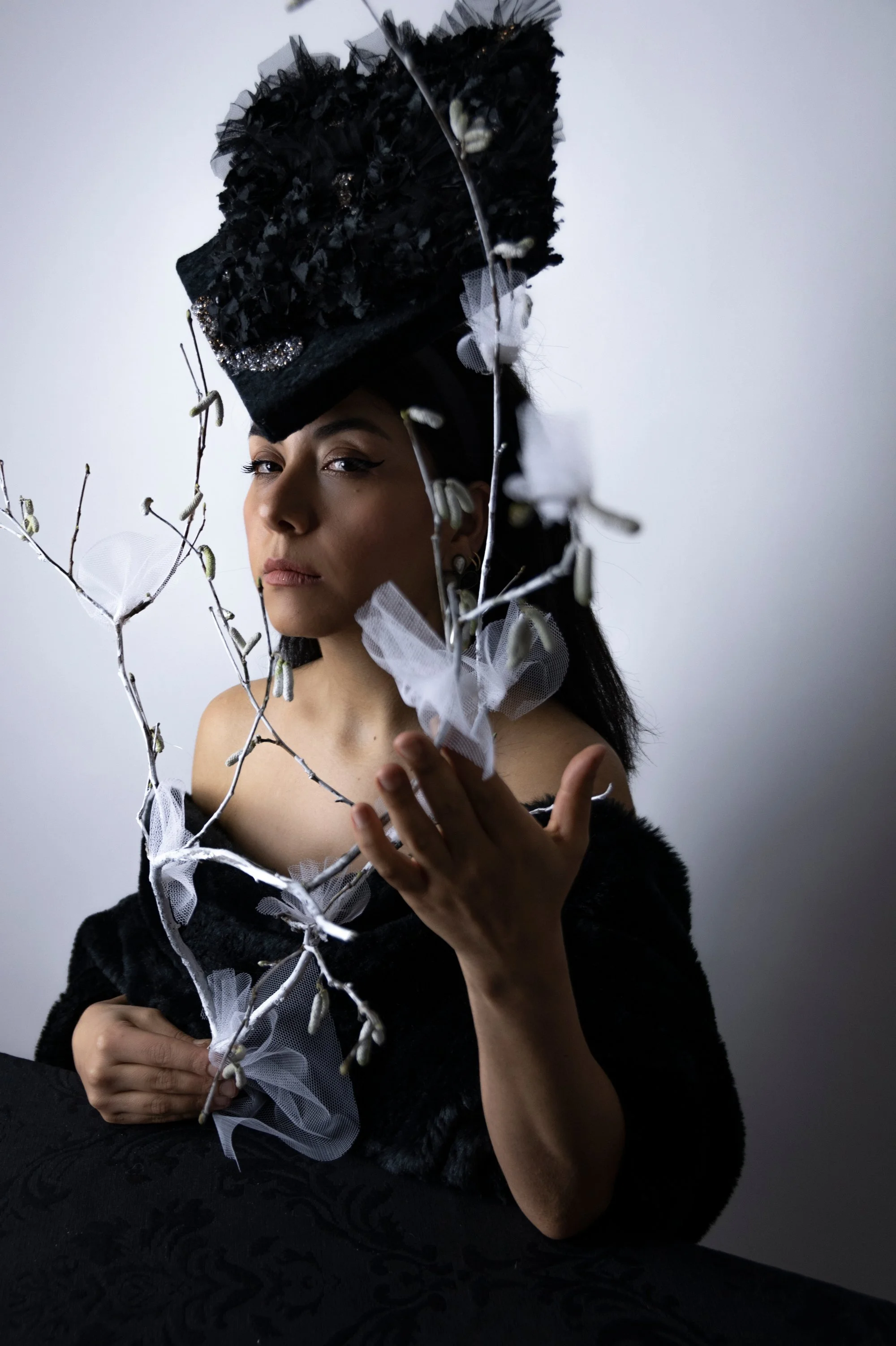 Zara Saberi — self-portrait in artistic millinery from recycled materials — Me and Transparency collection, Sweden