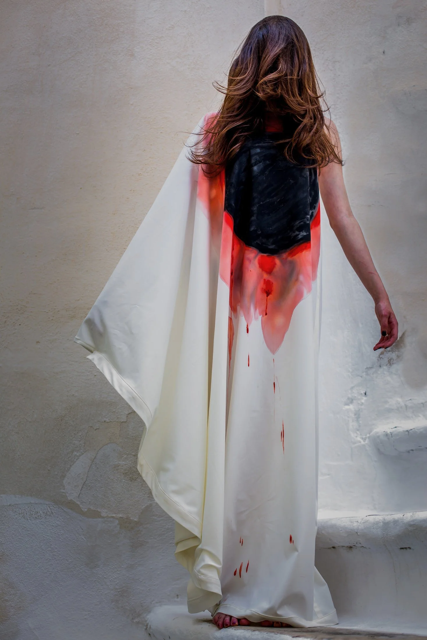 Zara Saberi — Hand-painted textile detail from the Woman VS Woman collection.