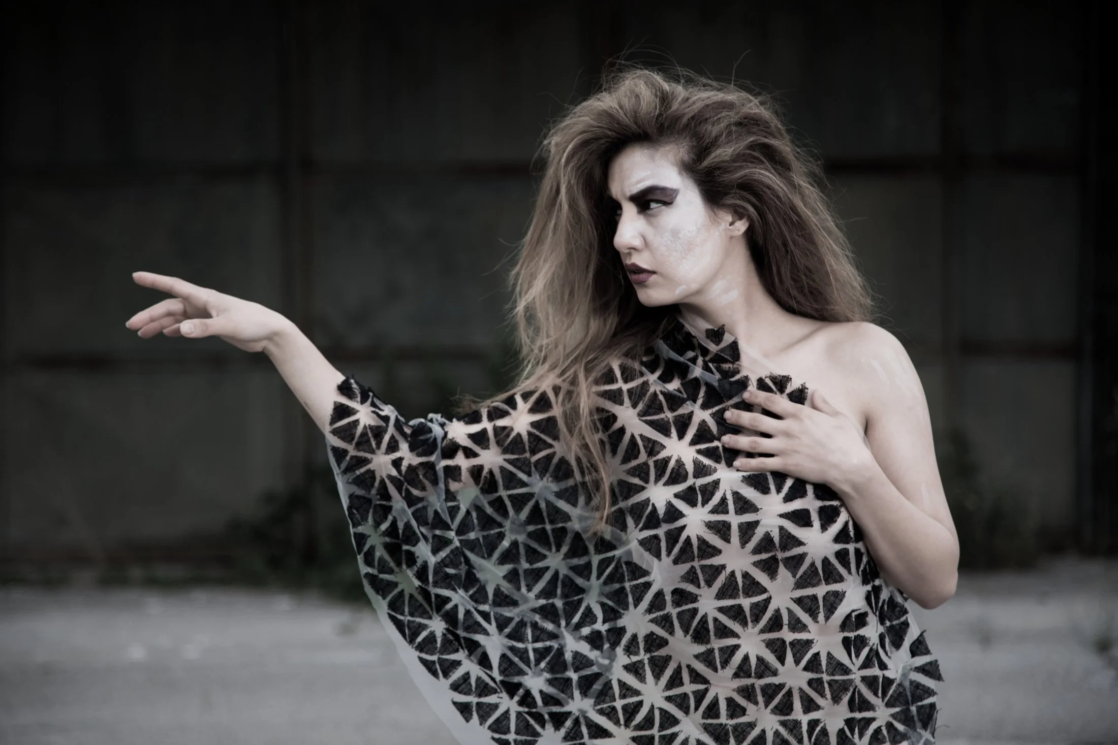 Zara Saberi — Structural fashion design from the Triangles project, handcrafted from recycled tulle and textile in Italy.