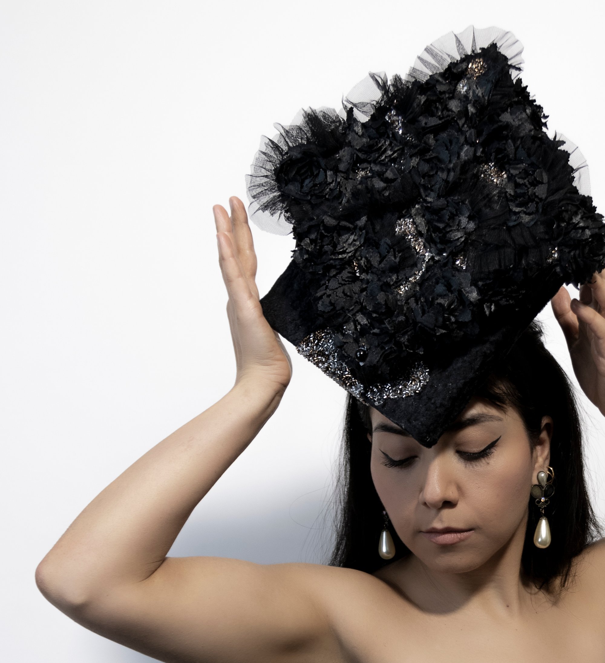 Zara Saberi - self-portrait — sculptural recycled hat with tulle, exploring inner transparency — Me and Transparency collection, Sweden