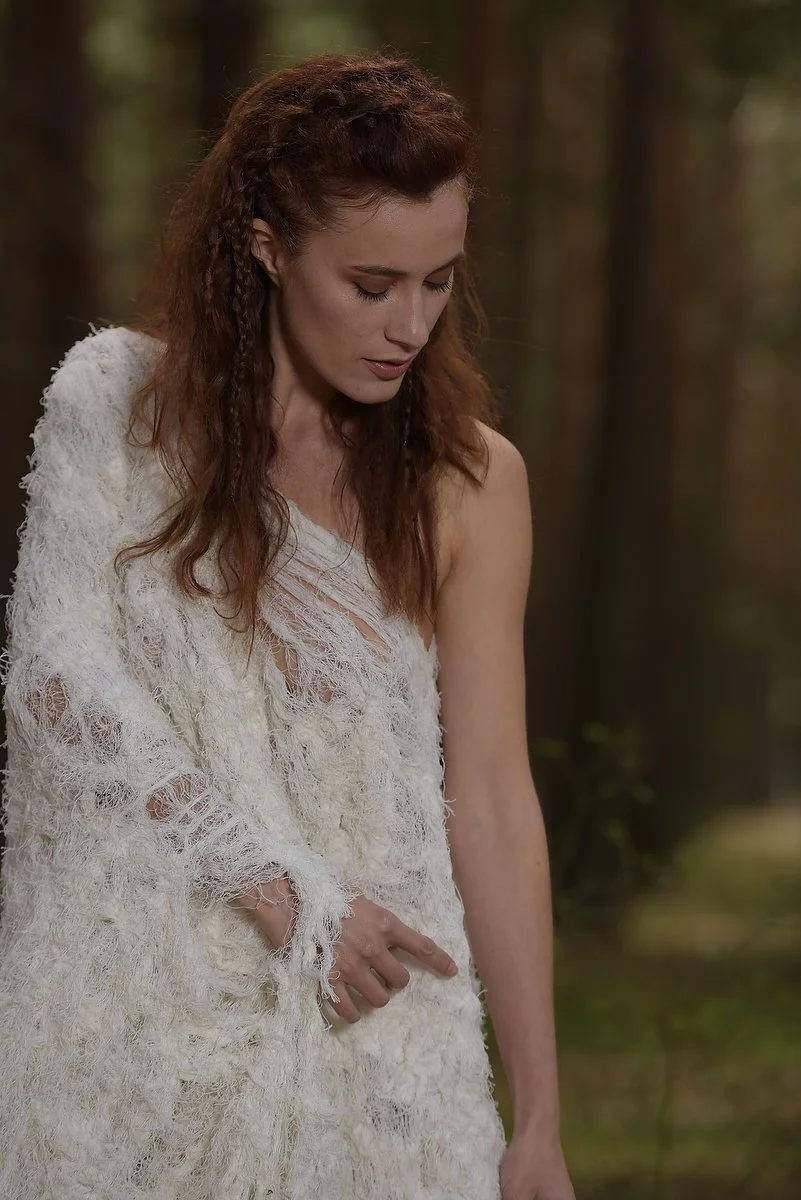 Zara Saberi — Experimental fashion design transforming industrial textile waste into wearable art, created in Italy and photographed in Madrid, Spain.