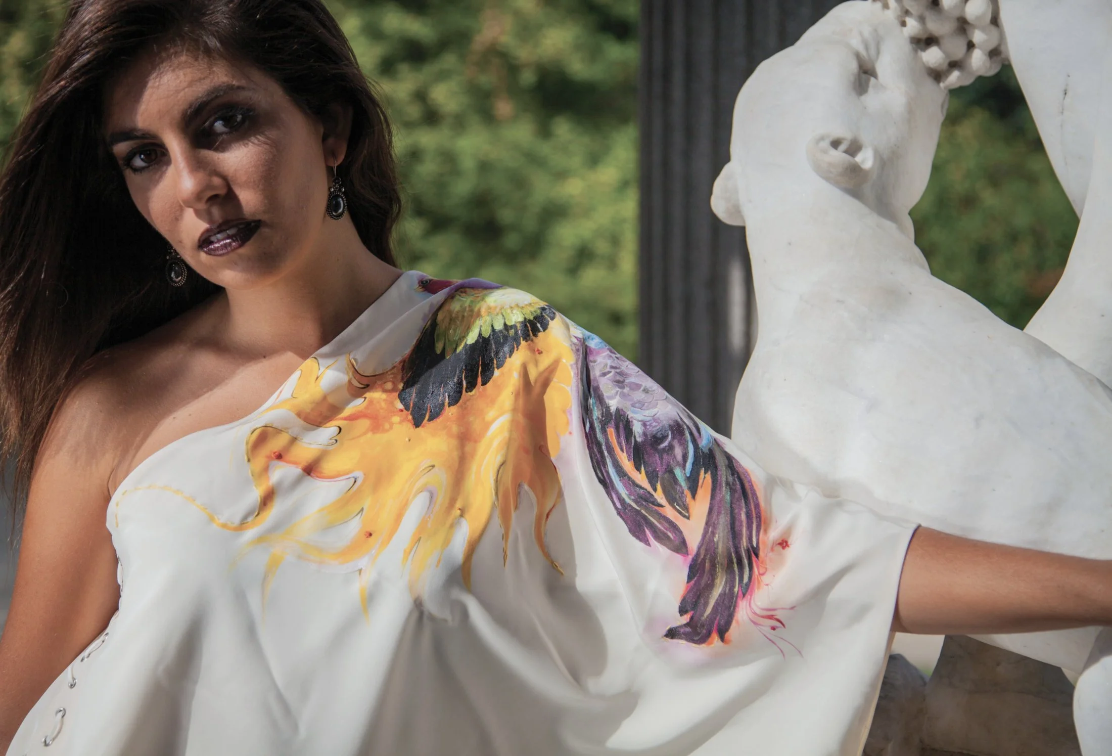 Zara Saberi — Hand-painted silk garment from the Moda Persa collection, created and photographed in Madrid, Spain.