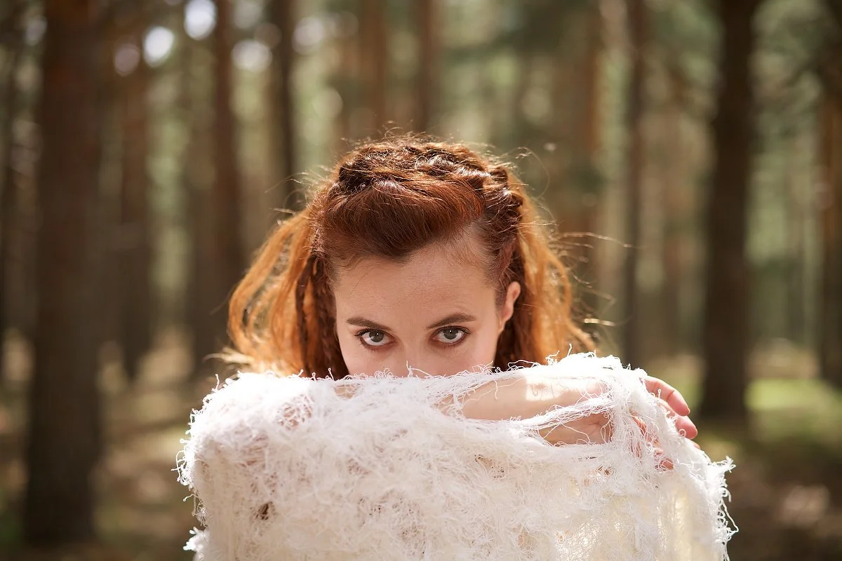 Zara Saberi — Wearable art piece from the Liberta project exploring freedom through reconstructed textiles, created in Italy and photographed in Madrid, Spain.