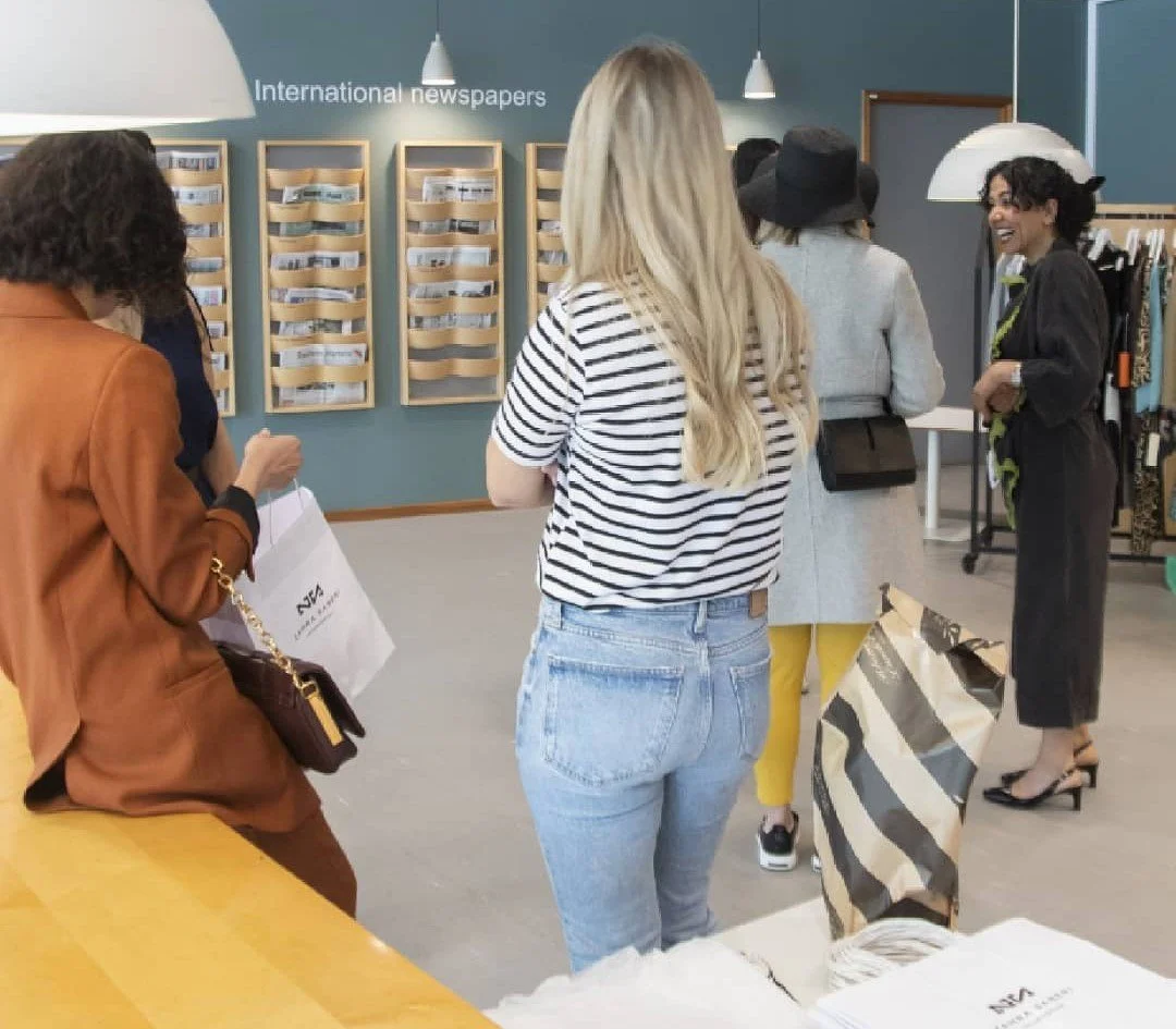 Lifestyle moments reflecting Zara Saberi's work as a fashion designer, textile designer, and creative director.