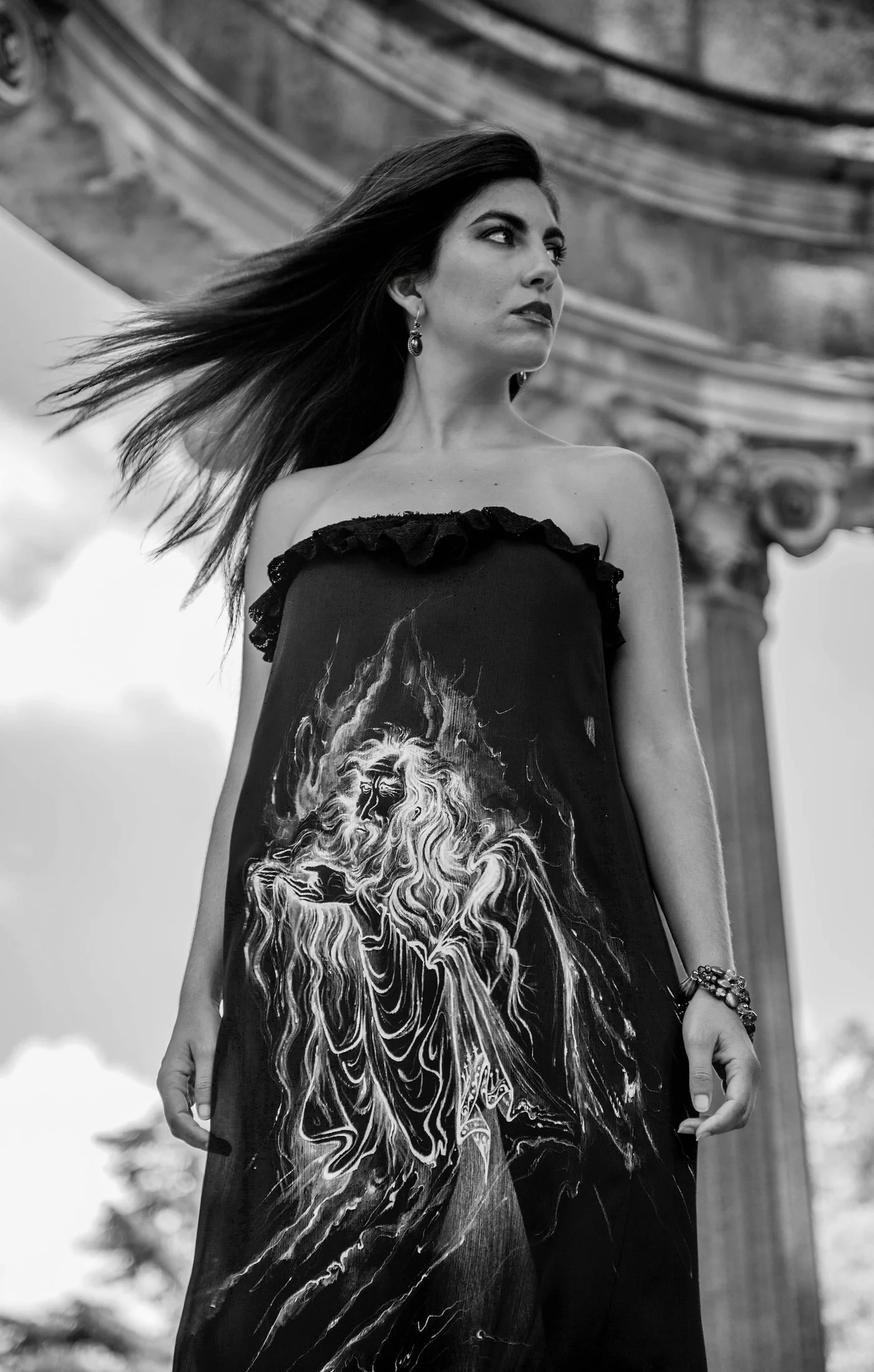 Zara Saberi — Final look from the Moda Persa collection featuring Persian-inspired painting, created and photographed in Madrid, Spain.