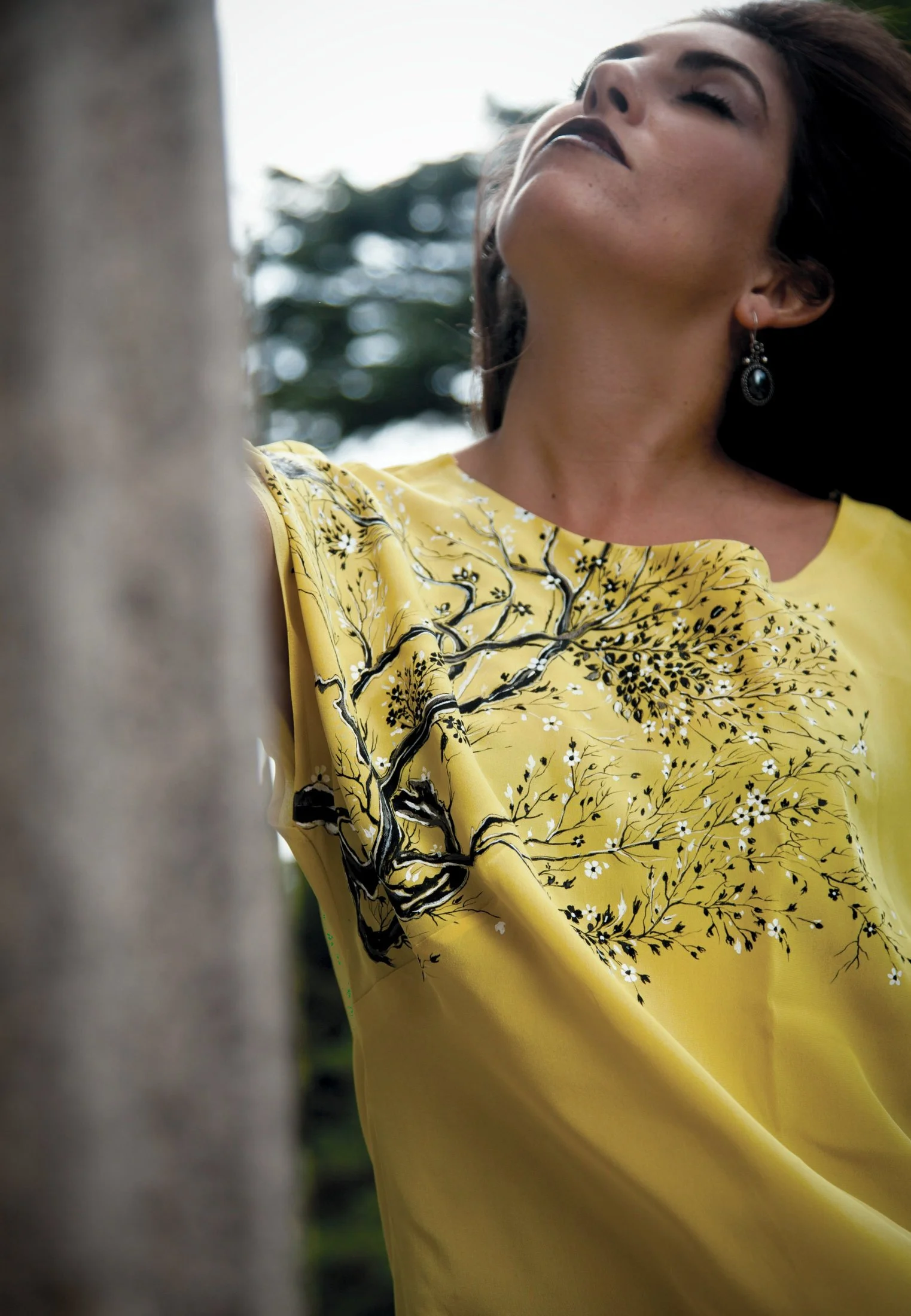 Zara Saberi — Satin textile from the Moda Persa collection featuring Persian-inspired painting, created and photographed in Madrid, Spain.