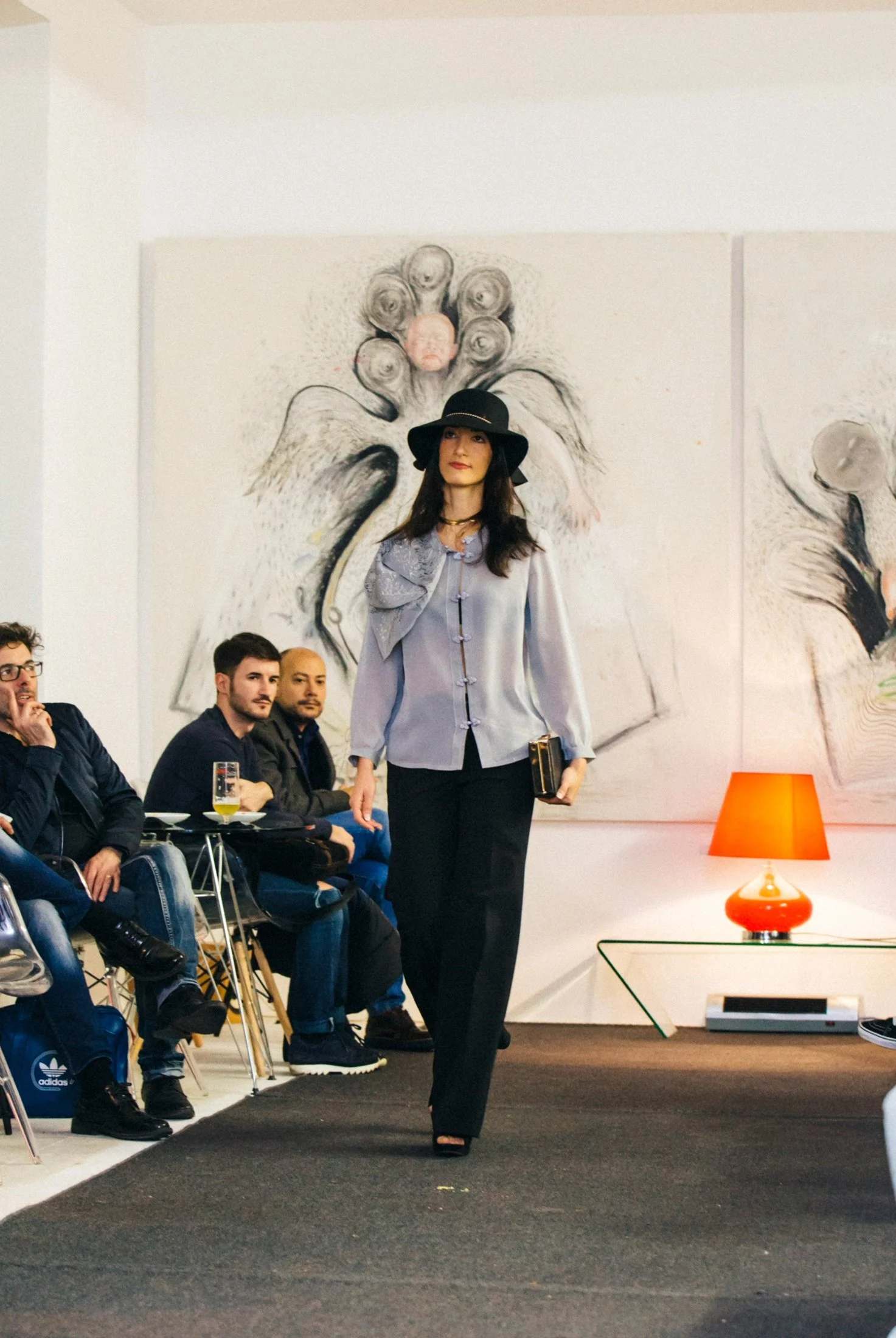 Zara Saberi — Conceptual look from the Moda Persa collection featuring hand-painted textiles, Madrid, Spain.