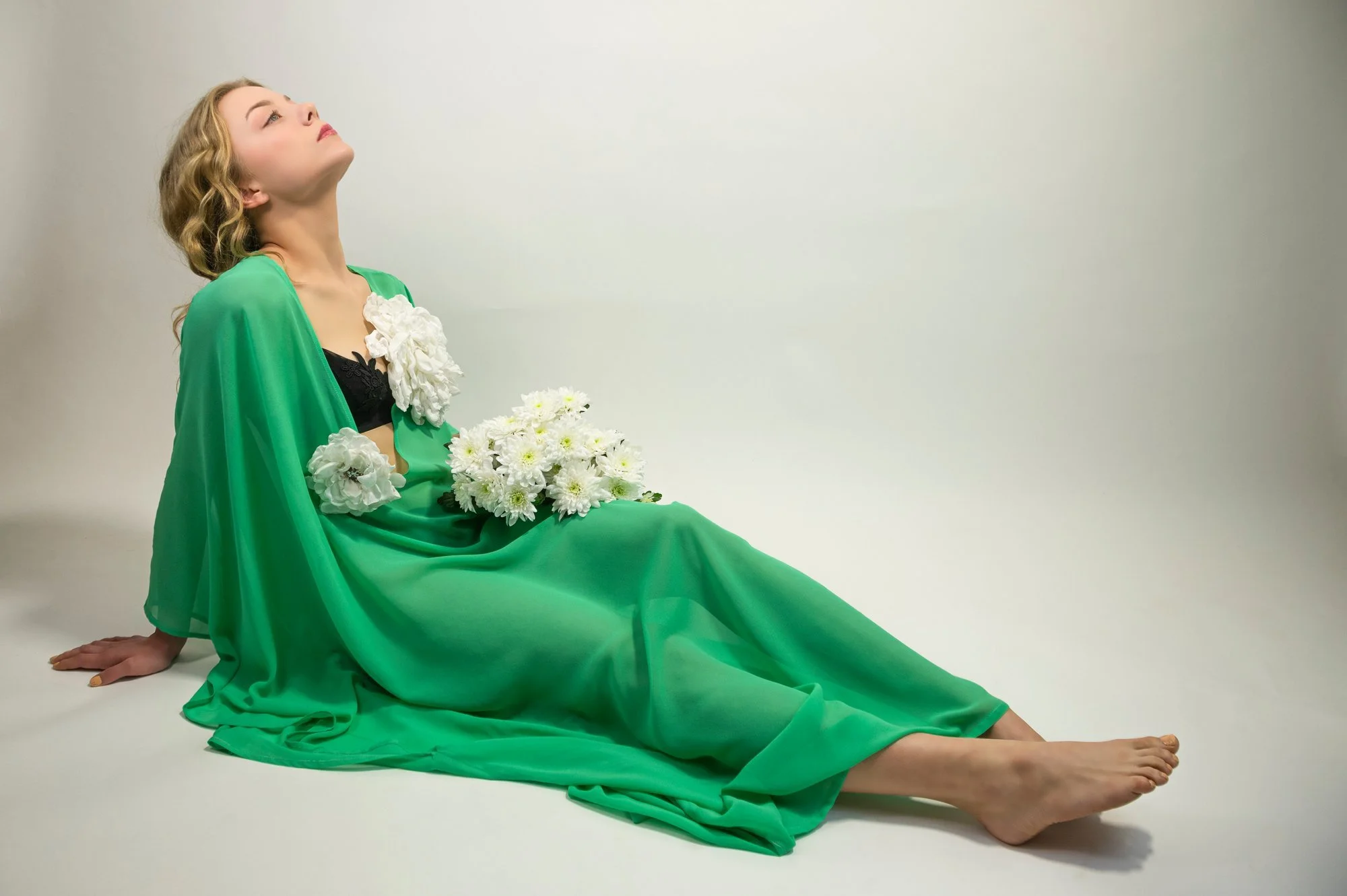 Zara Saberi — full-length view of a transparent aqua kaftan with flowing silhouette — Me and Transparency collection, Sweden