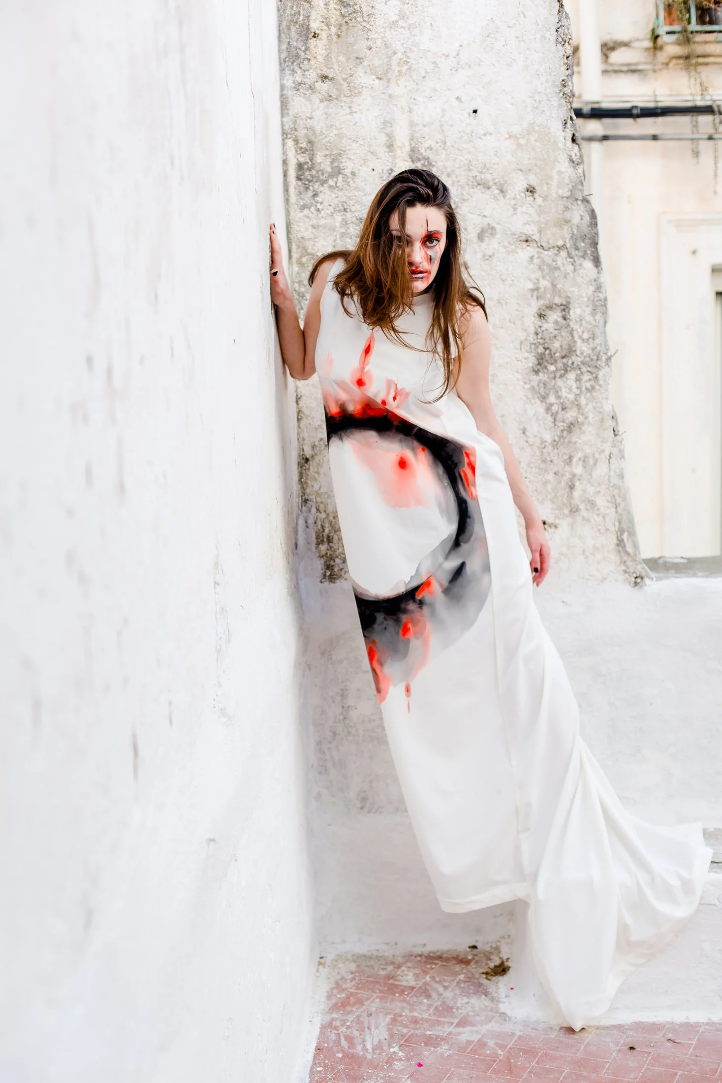 Zara Saberi — Textile artwork from the Woman VS Woman collection featuring black, white and red painted surfaces.