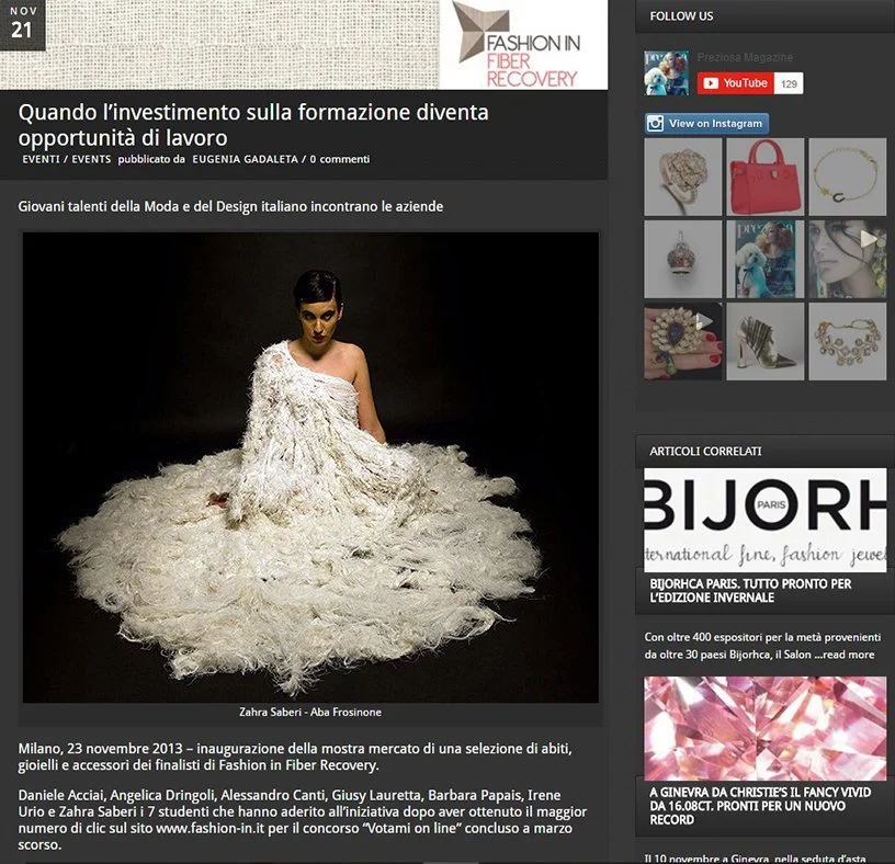 Zara Saberi featured in an international fashion publication as a fashion and textile designer.