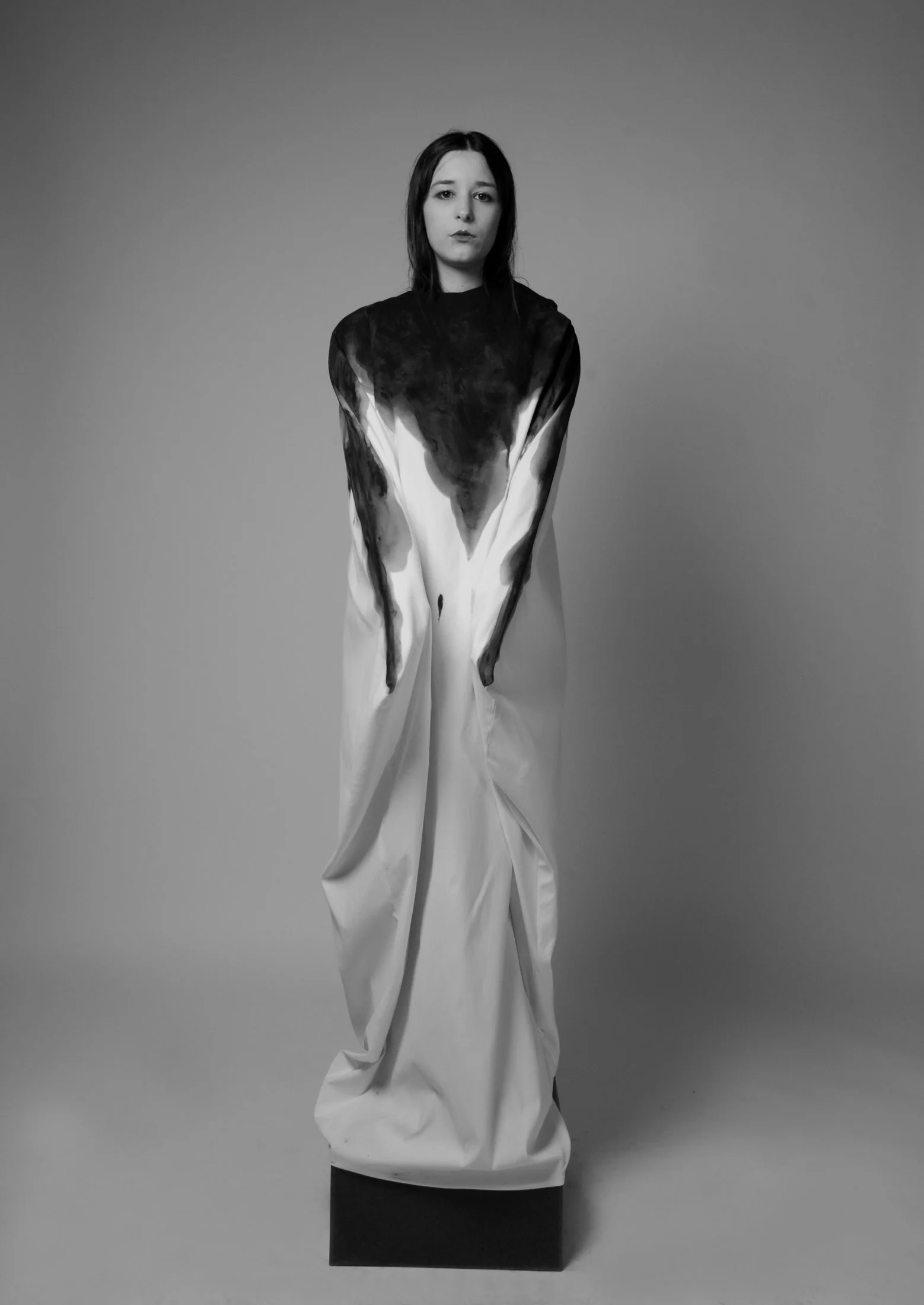 Zara Saberi — Hand-painted textile from the Woman VS Woman collection exploring identity through conceptual fashion.