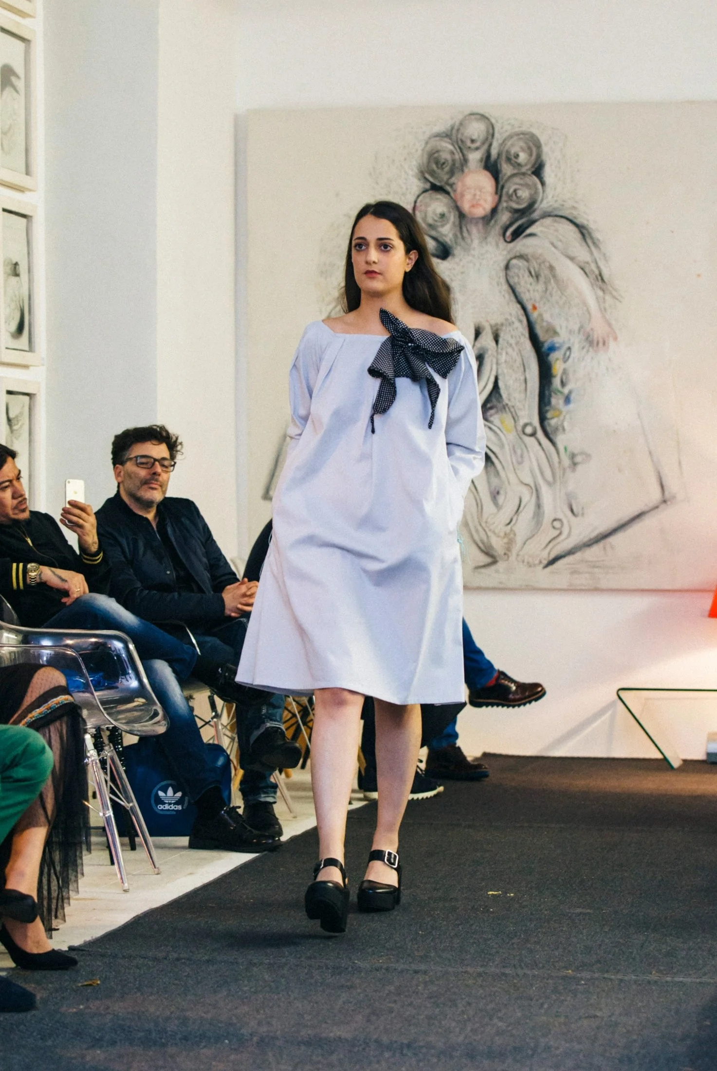 Zara Saberi — Model walking the runway wearing the Beyond Ornament collection, Madrid, Spain, 2016.