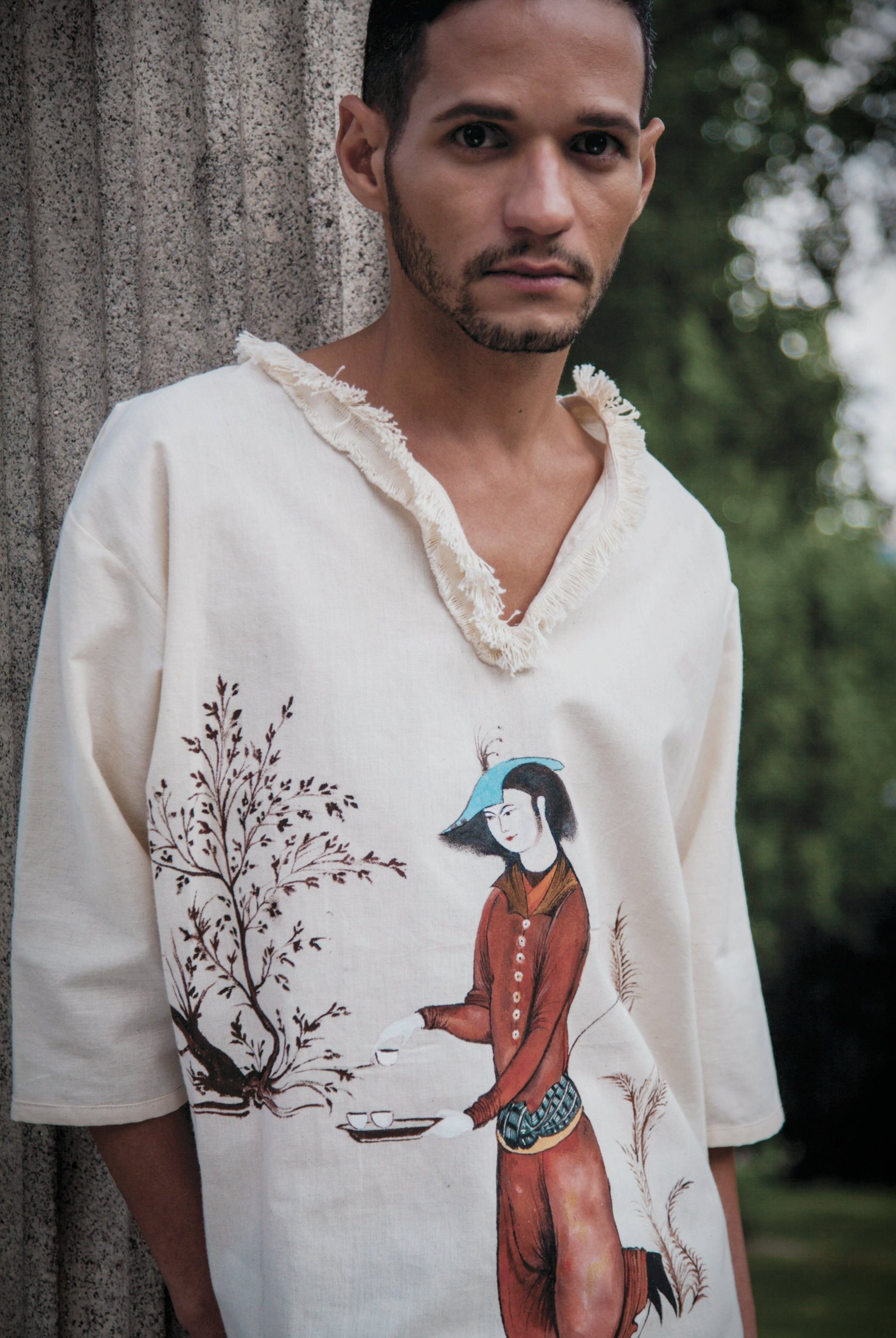 Zara Saberi — Hand-painted fabric from the Moda Persa collection, created and photographed in Madrid, Spain.