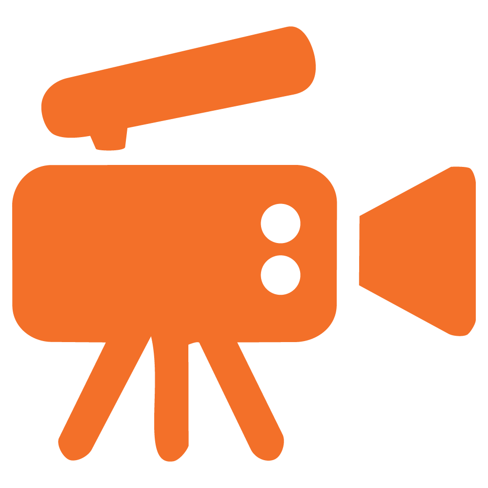 Illustration of a video camera with a viewfinder, representing videography.