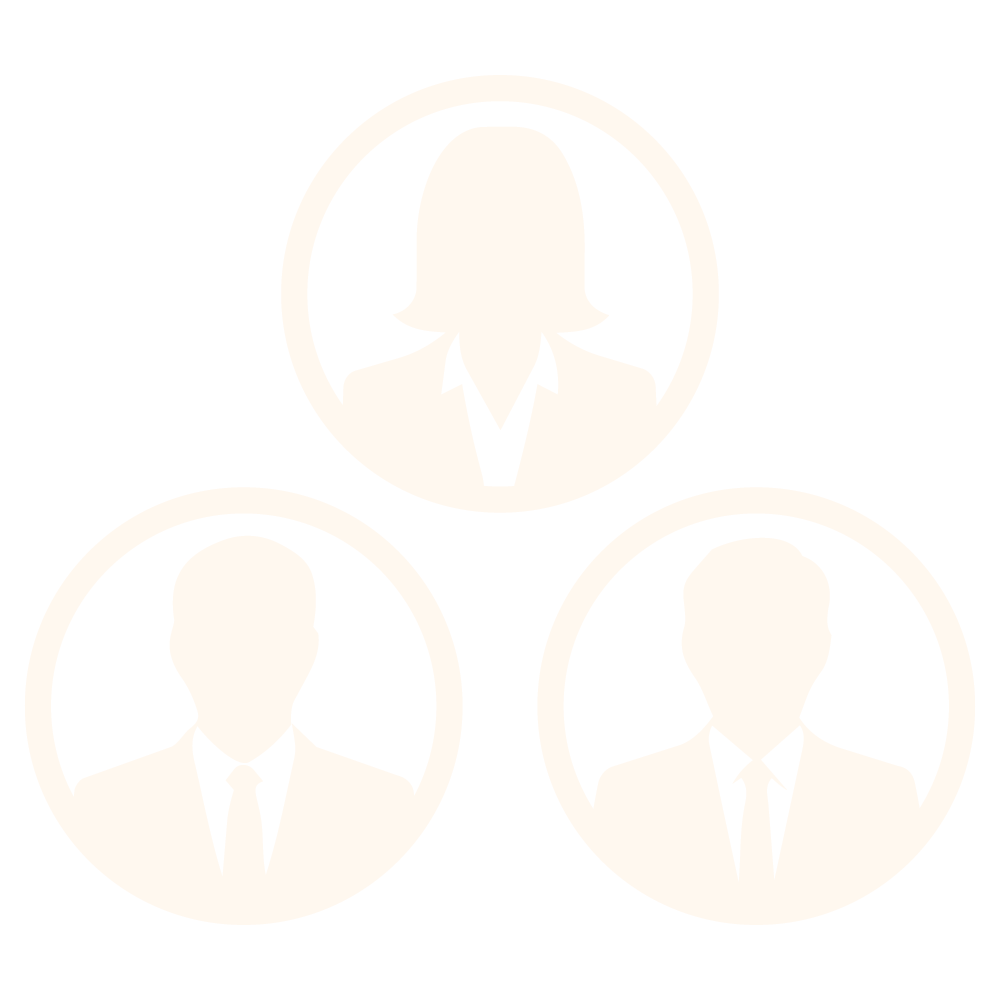 Icon of silhouettes of three individuals in suits, enclosed in circular frames signifying headshot services.