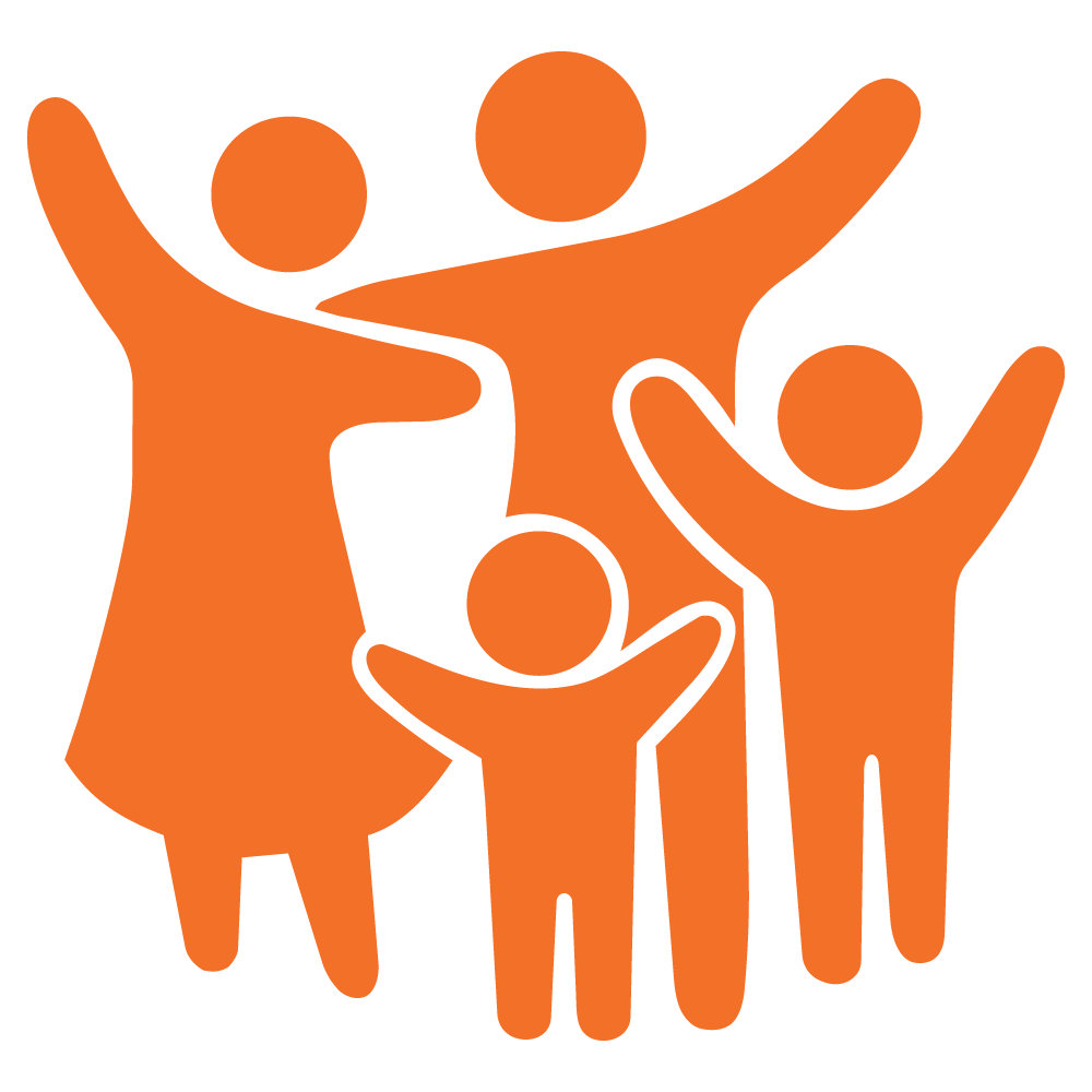 Silhouette of a family with two adults and two children, representing family photos.