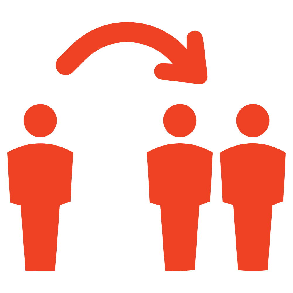 An icon showing one person on the left, two people on the right, with an arrow pointing from the single person to the group, representing matching an existing style.