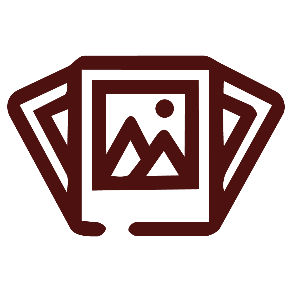 Outline icon of three stacked photographs, representing an online print store.