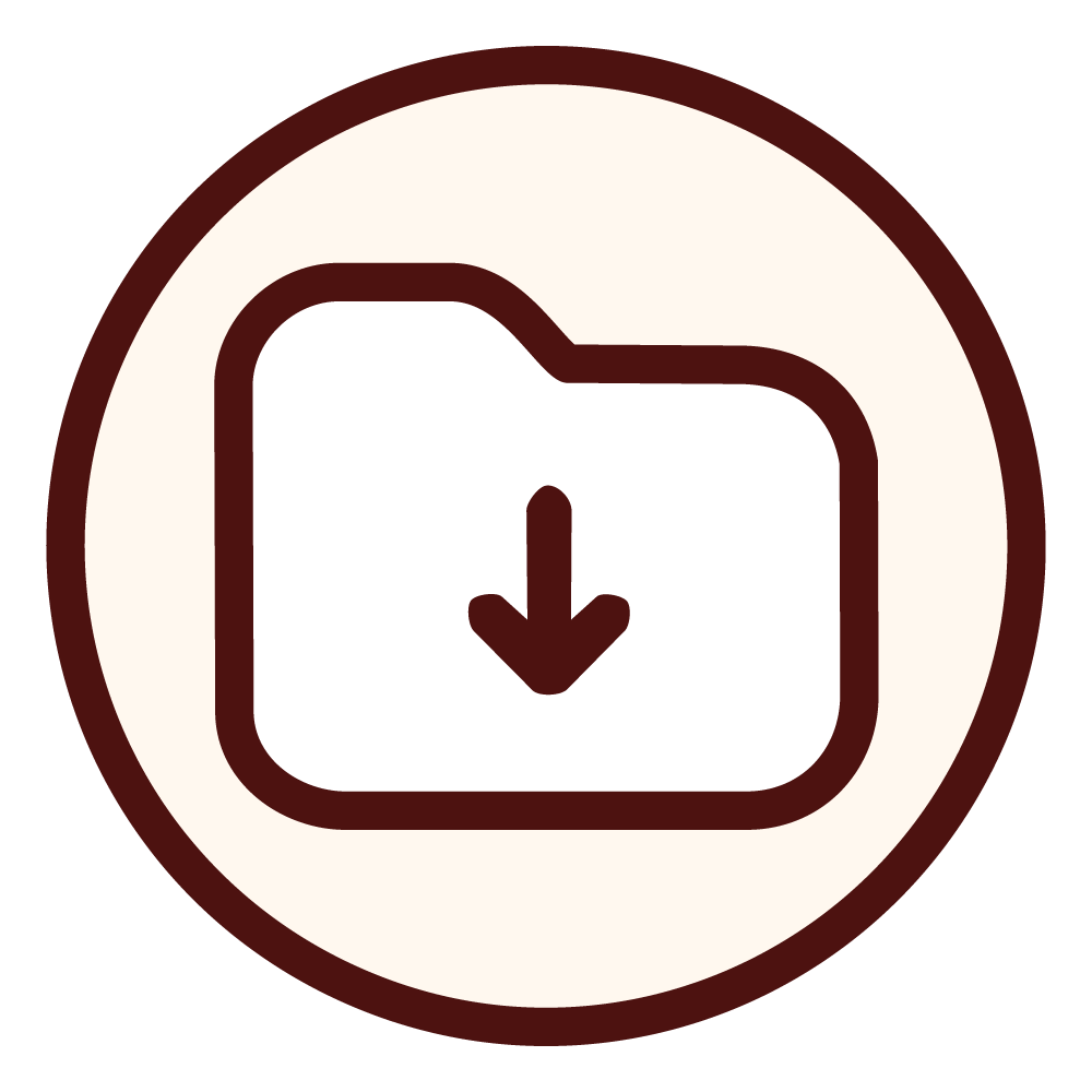Icon of a folder with a downward arrow, indicating download.