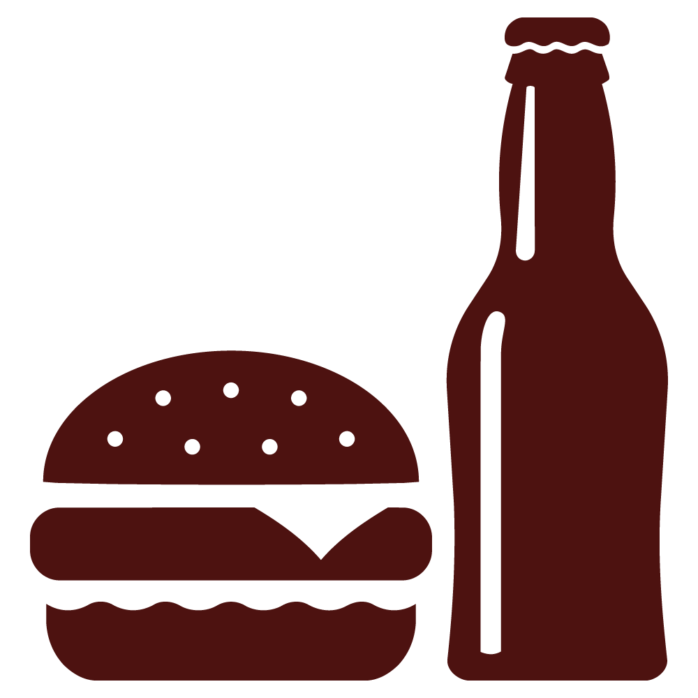 Silhouette of a hamburger and a bottle of soda, representing product photos.