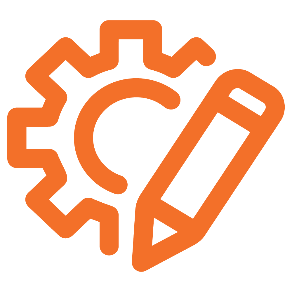 Icon of a gear with a pencil overlay, representing custom projects.