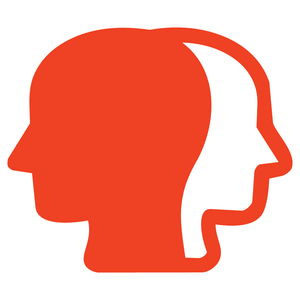 Graphic illustration of two human profiles, overlapping and facing opposite directions, representing different poses.
