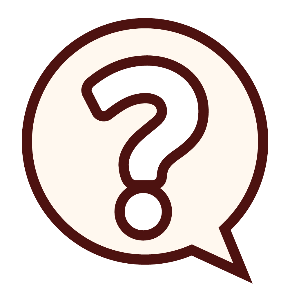 A speech bubble with a large question mark inside.