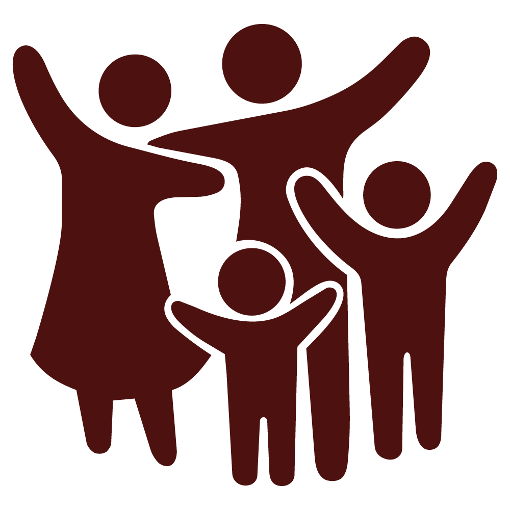 Silhouette of a family with two adults and two children, representing family photos.