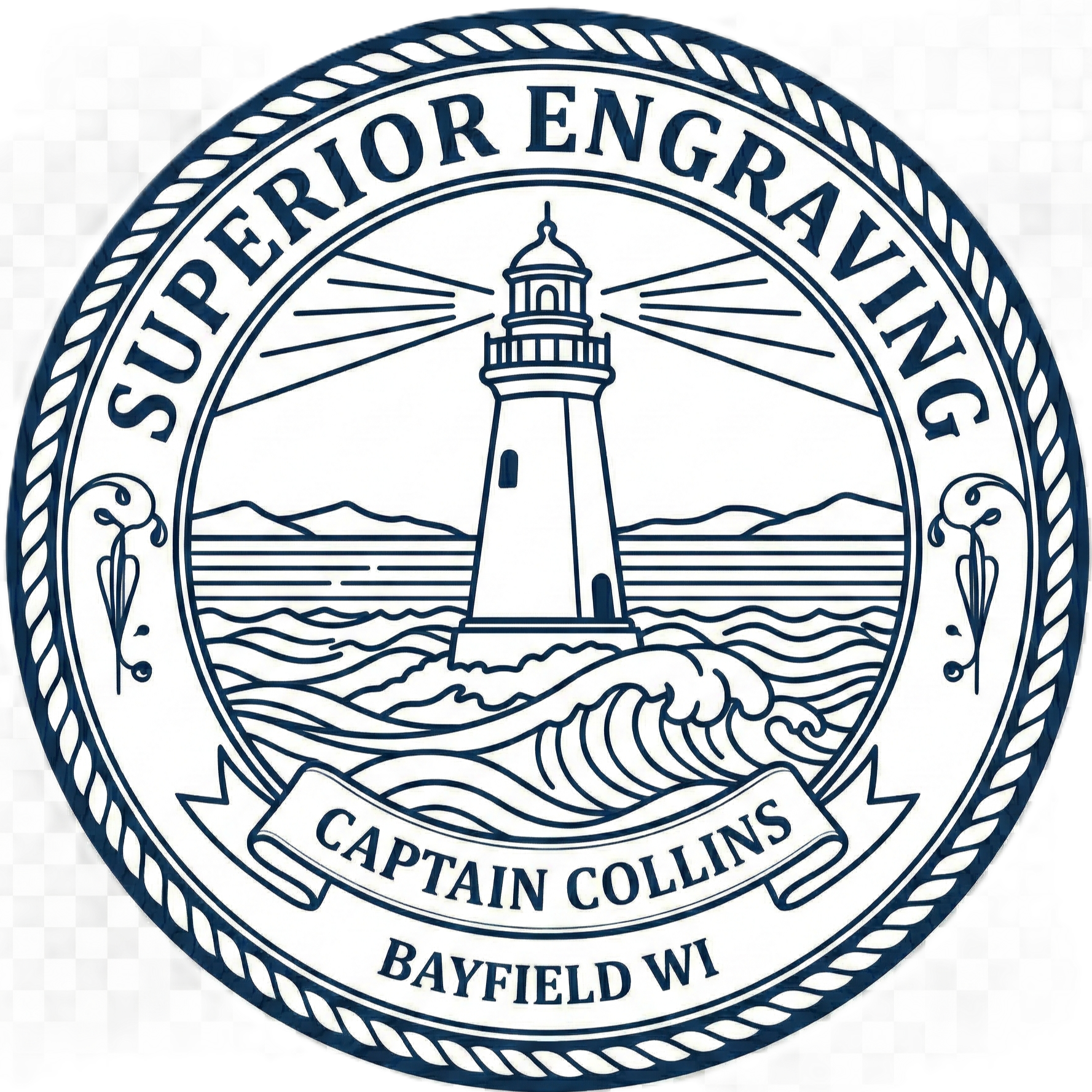 'Captain of Engraving, Matthew Collins, Bayfield WI'.