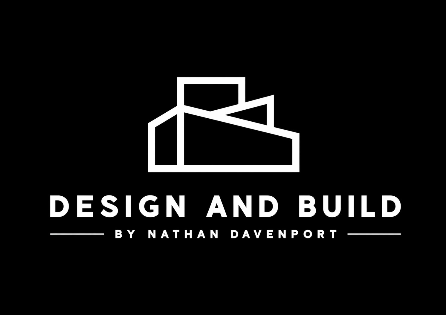 Logo for 'Design and Build by Nathan Davenport' featuring a minimalist line drawing of a modern house on a black background with white text.