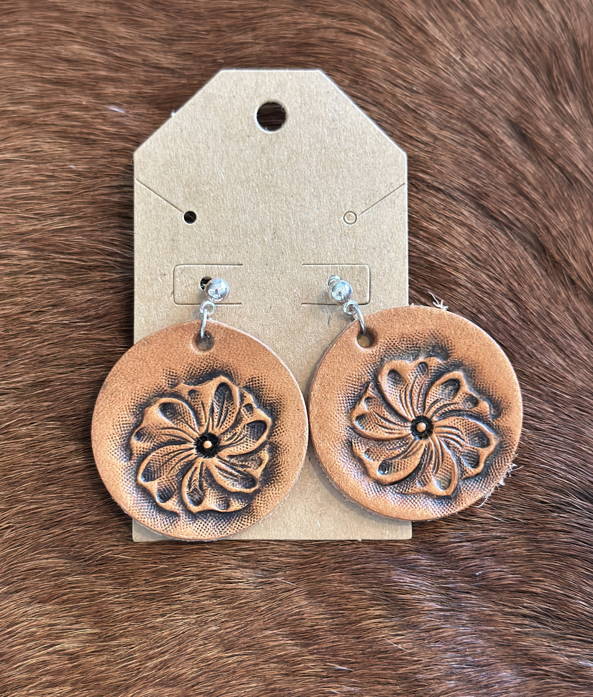 Tooled Flower Circle Earrings